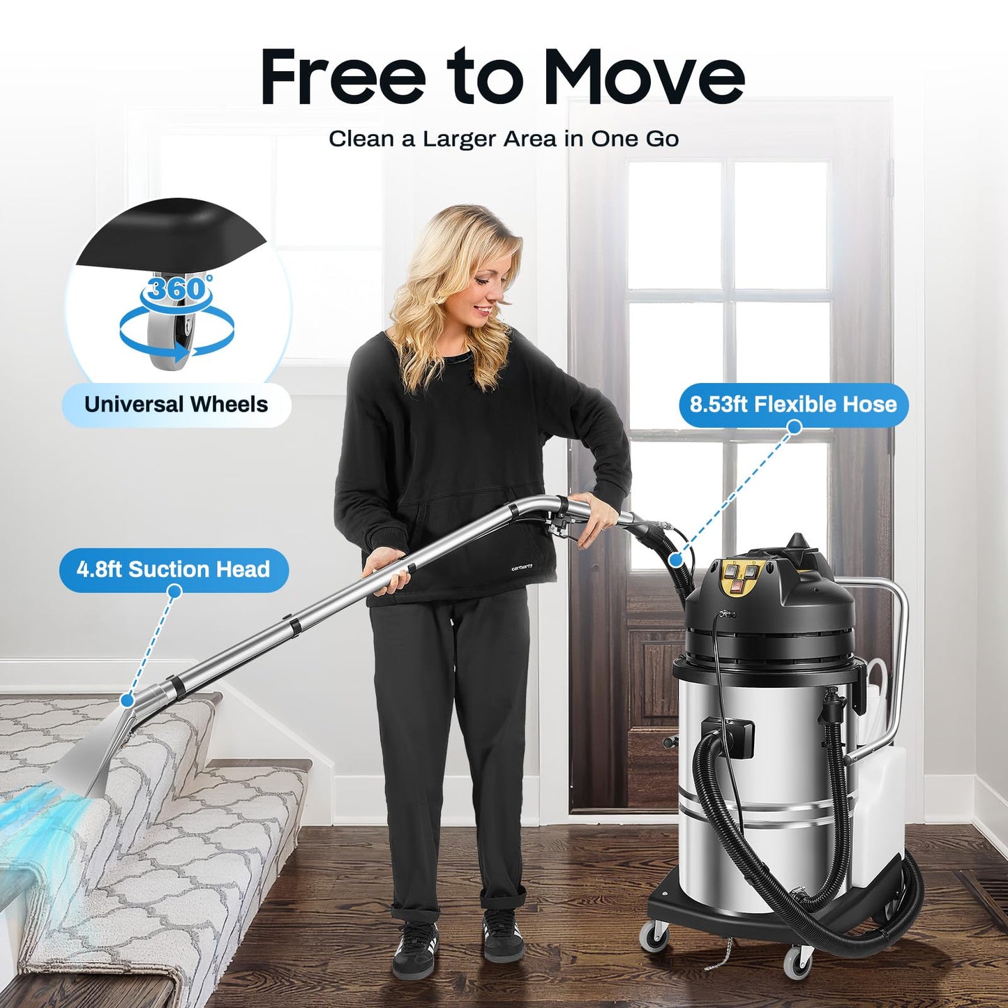 HUASSION 60L/15.85Gal Commercial Carpet Cleaner Machine, 2110W 3 in 1 Wet Dry Vacuum Cleaner, Carpet Extractor Machine with 6 Tools, Heavy Duty Floor Cleaning Machine for Home, Office, Hotel
