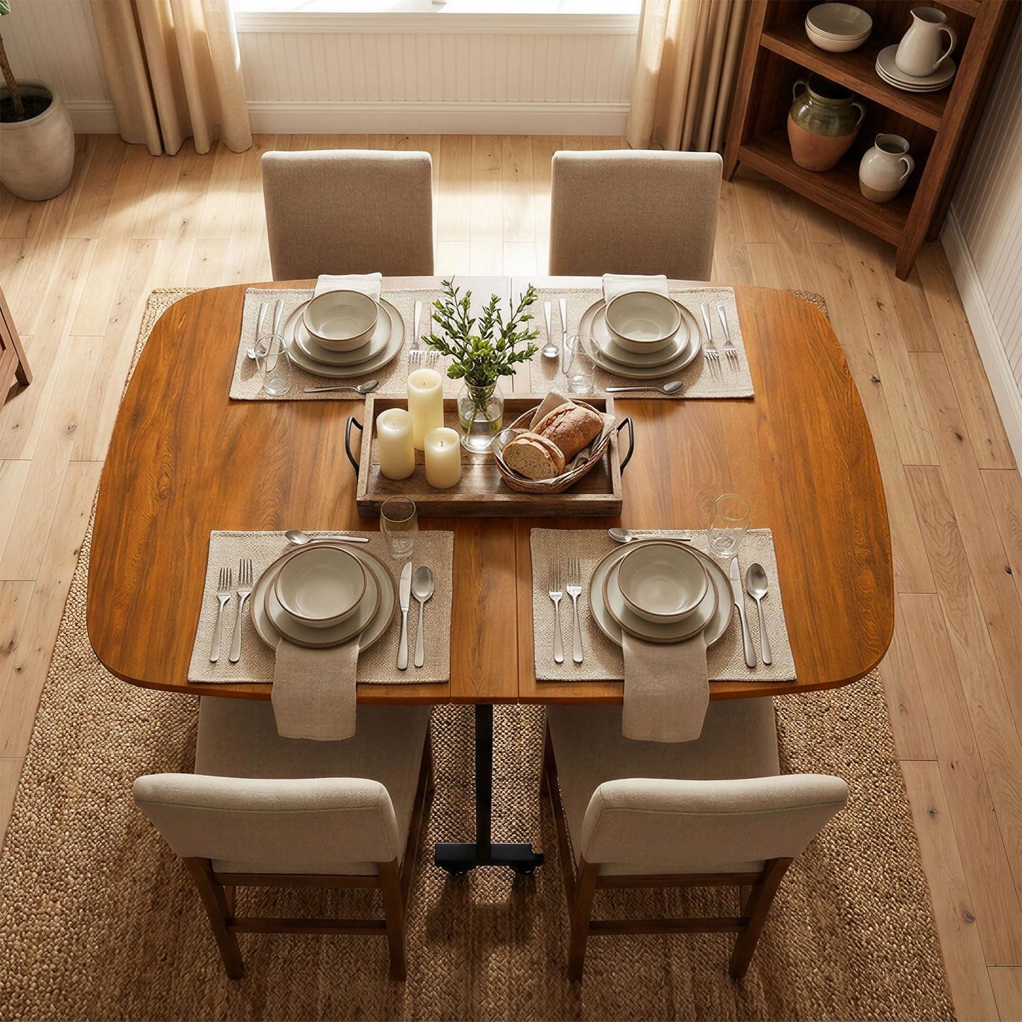 Rukulin Multifunction Table Drop Leaf Dining Table - 47" Wooden Foldable Kitchen Table with 6 Wheels (Brown)