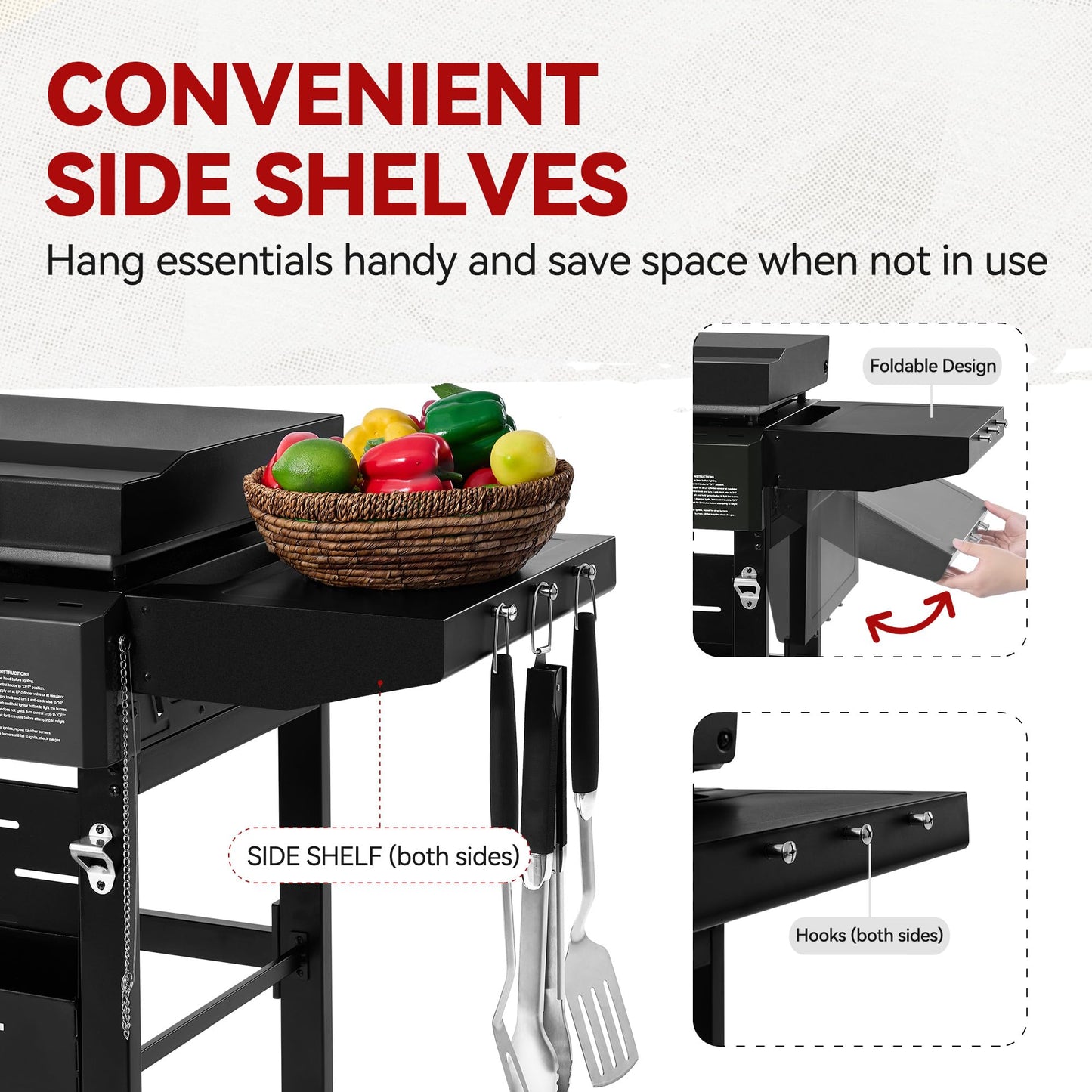 Royal Gourmet GB3000PB 3-Burner Gas Griddle with Hood, Griddle with Collapsible Side Shelves, 39,000 BTU, 492 Sq. In. Cooking Area, Electronic Ignition, Swivel Wheels with Brakes, Black