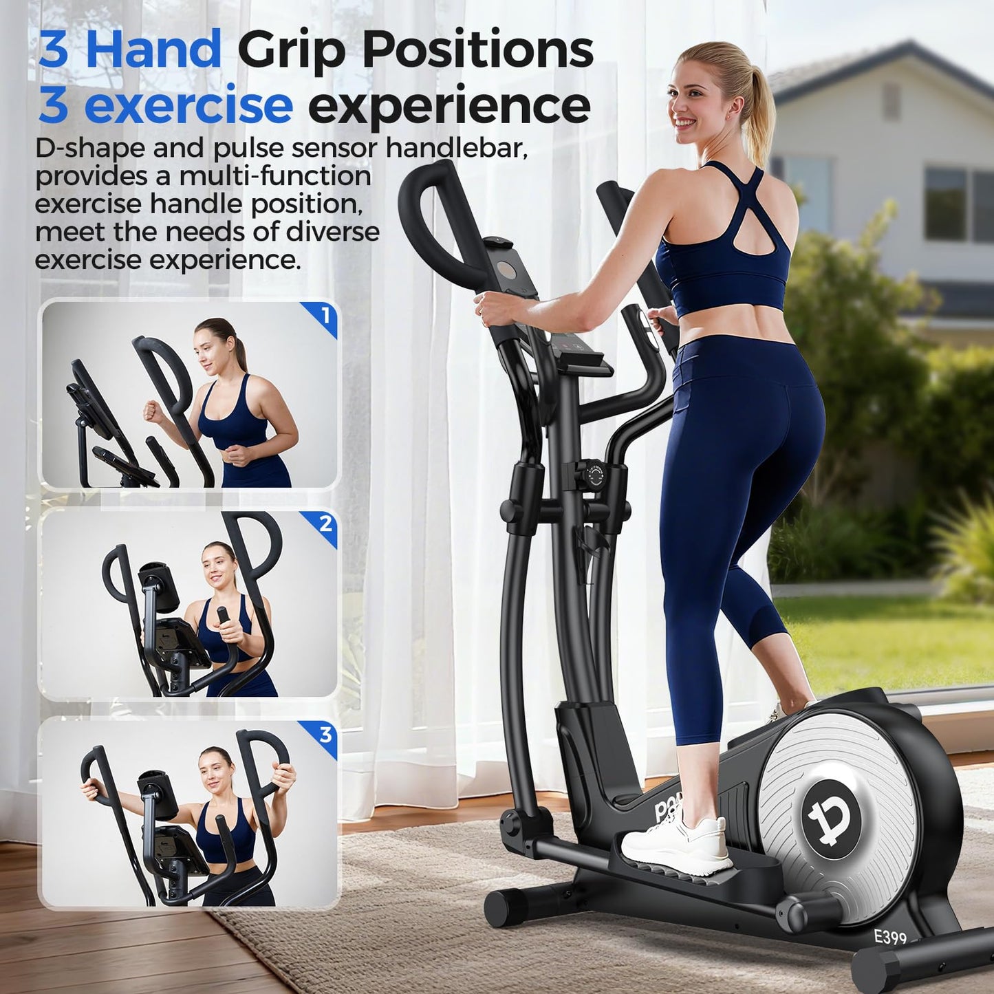 pooboo Elliptical Machine, Elliptical Exercise Machine with16-Level Resistance & Hyper-Quiet Magnetic Driving System, Elliptical Machine for Home with LCD Monitor&15.5IN Stride, 400LBS Weight Capacity