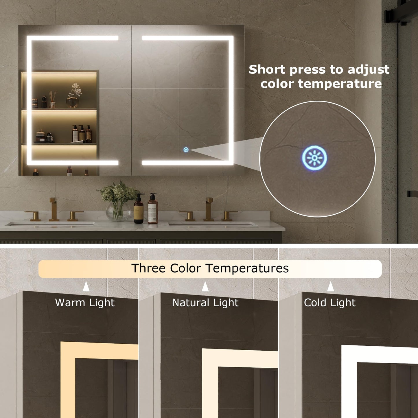DeerValley Led Lighted Medicine Cabinet with Mirror, 48" W x 32" H Mirrored Medicine Cabinet with Lights for Bathroom with Defogger & Dimmable 3-Color