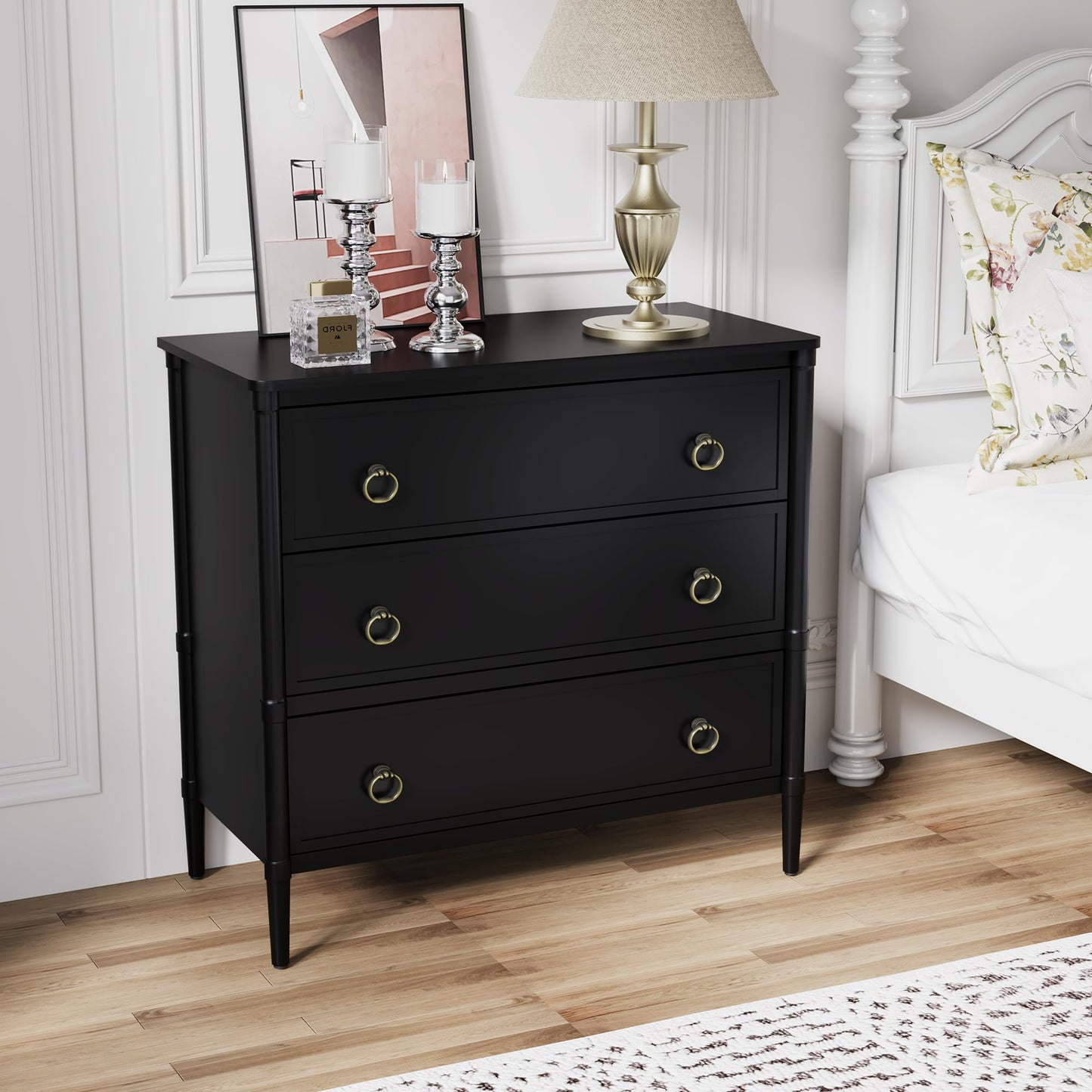 ZOSQUARE 3 Drawer Dresser, 32 Inch Wide Mid Century Chest of Drawers with Metal Handles, Storage Dresser for Bedroom, Nursery, Living Room, Dorm (Black)
