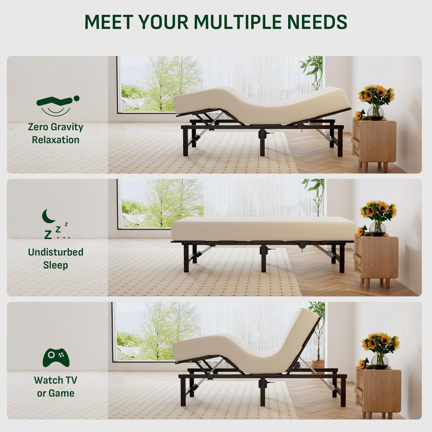 Softa Twin XL Adjustable Bed Frame, Zero Gravity, Independent Head & Foot Incline, Wireless Remote, Memory Position, 900 Lbs Heavy Duty, USB Ports, LED Night Light, Anti-Snore, Electric Bed Base