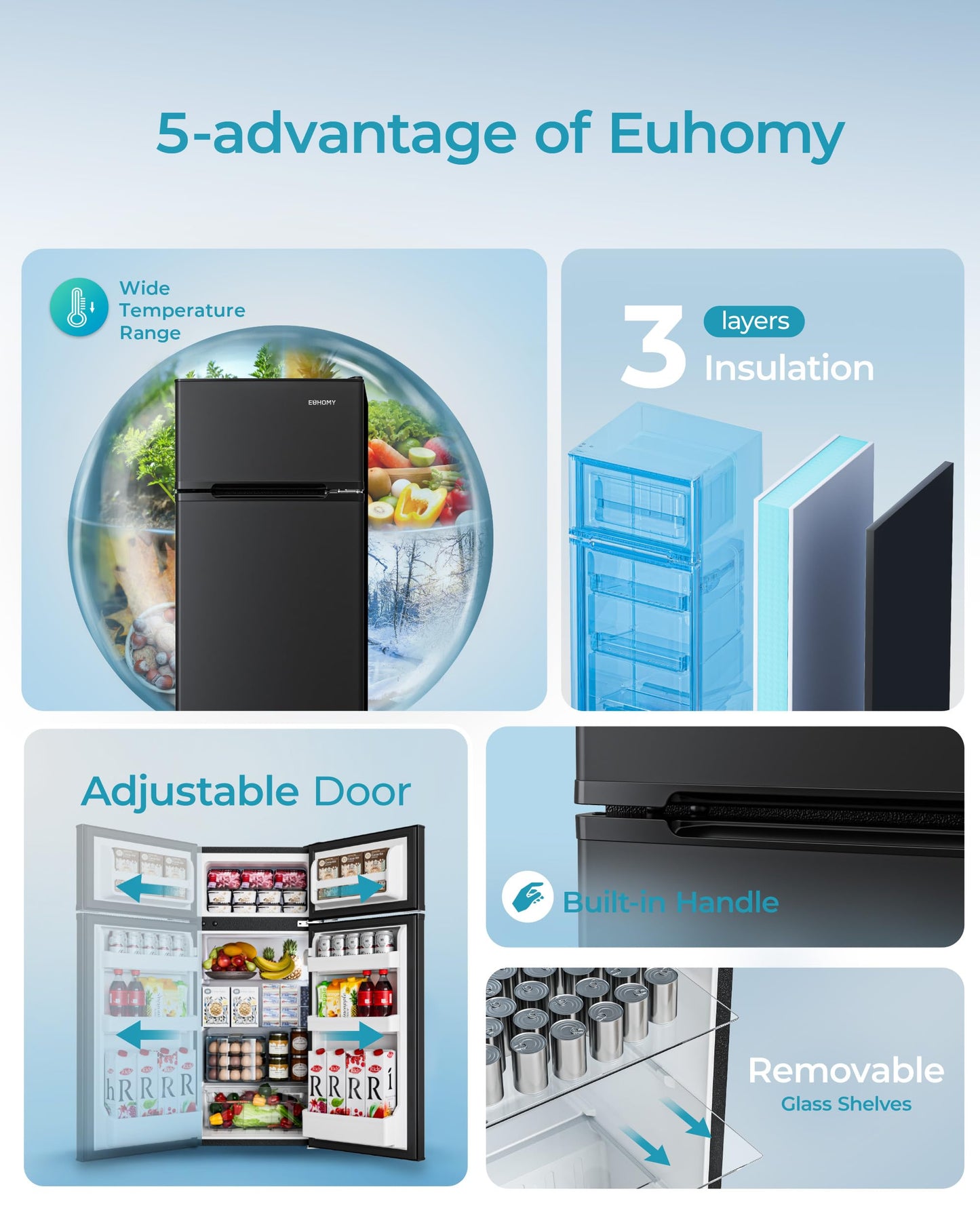 EUHOMY Mini Fridge with Freezer, 4.5 Cu.Ft Mini Refrigerator fridge, 2 door For Bedroom/Dorm/Office/Apartment - Food Storage or Cooling drinks, Black