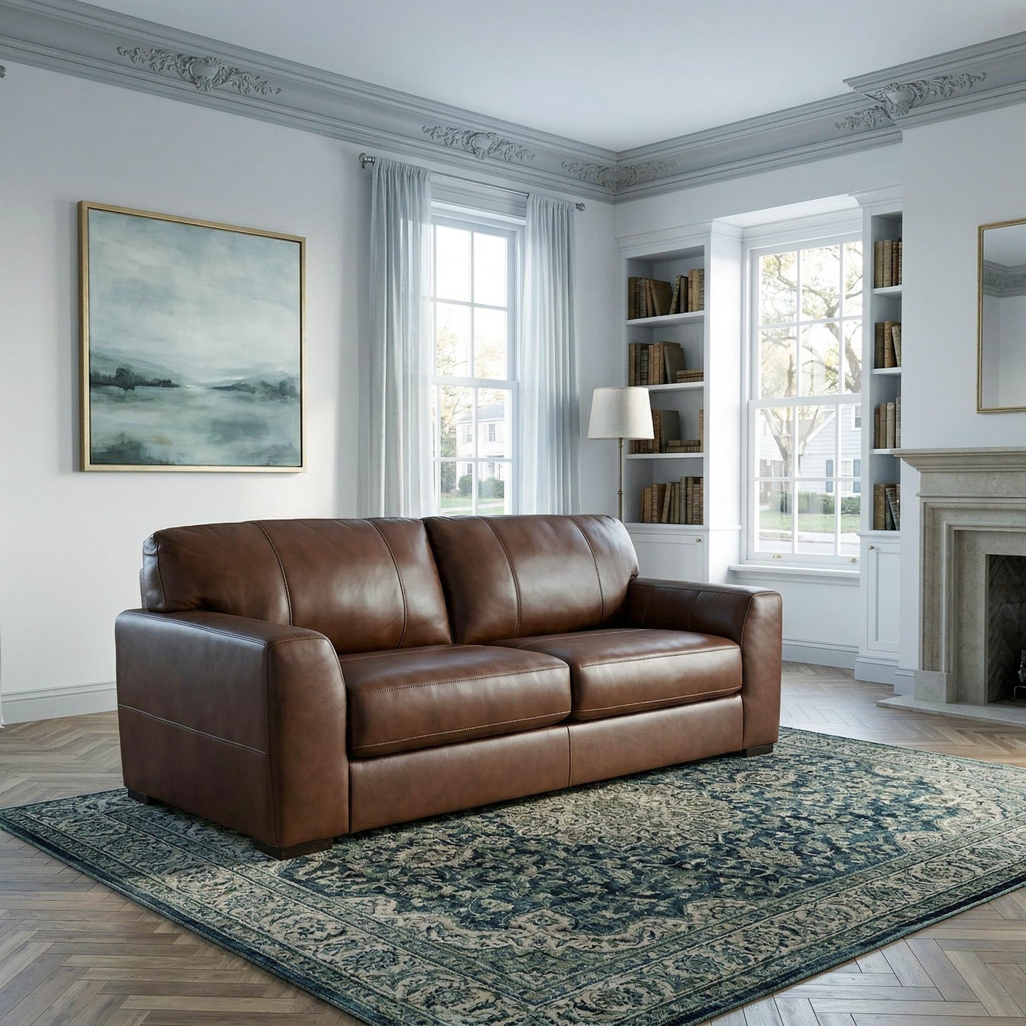 Signature Design by Ashley Creazzo Modern Leather Match Sofa with Loose Seat Cushions and Non-Skid Legs, Dark Brown