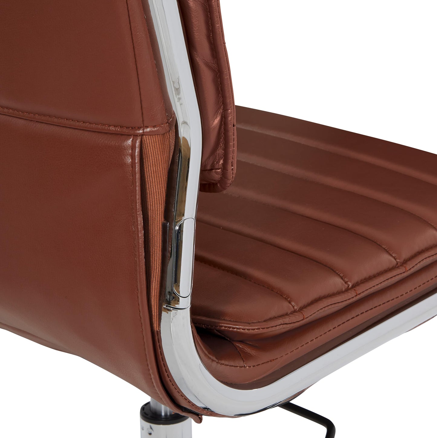 Office Star SPX Professional Ergonomic Ribbed Faux Leather Office Chair with Chrome Base, Mid Back Manager's Chair Without Arms, Saddle Brown