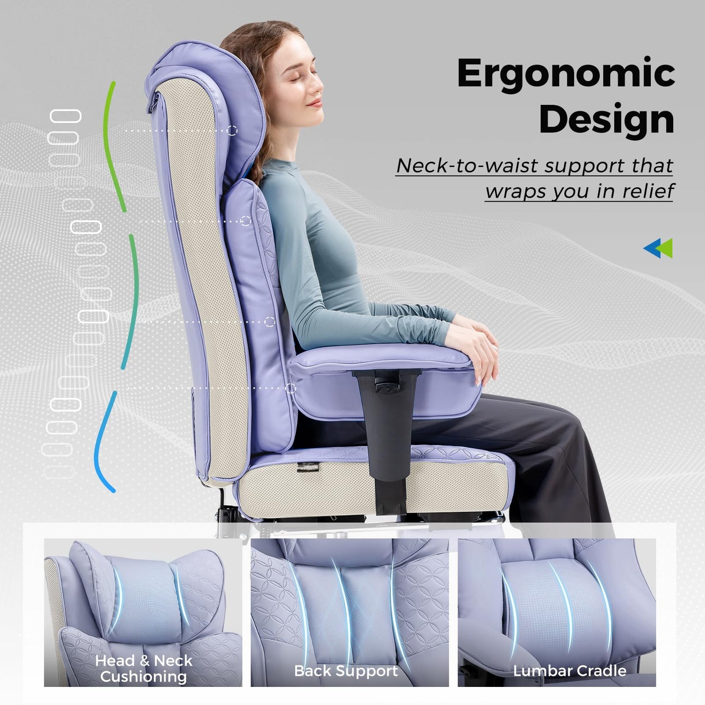 GTPLAYER Big and Tall Office Chair, Wide Ergonomic Gaming Chair with Deluxe Embossing Designed Leather with Foot Rest,150°Reclining Adjustable Soft Armrests Pocket Spring Back Support and Pillow
