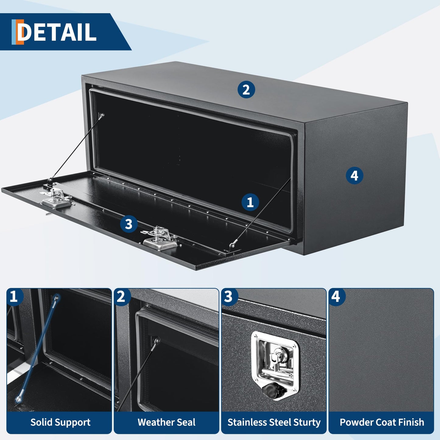 SierraSquad Black Steel Underbody Truck Tool Box with t-Handle Latch Smooth Surface Truck Tool Box for Underbed of Truck, Trailer, Rv, 48"x 16"x 13"
