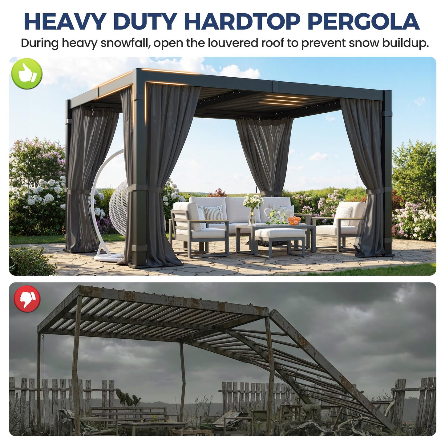 10' x 12' Louvered Pergola, Outdoor Pergola with Metal Adjustable Louvered Roof & Gutter System, Hardtop Patio Gazebo for Backyard, Patio, Garden, Dark Gray