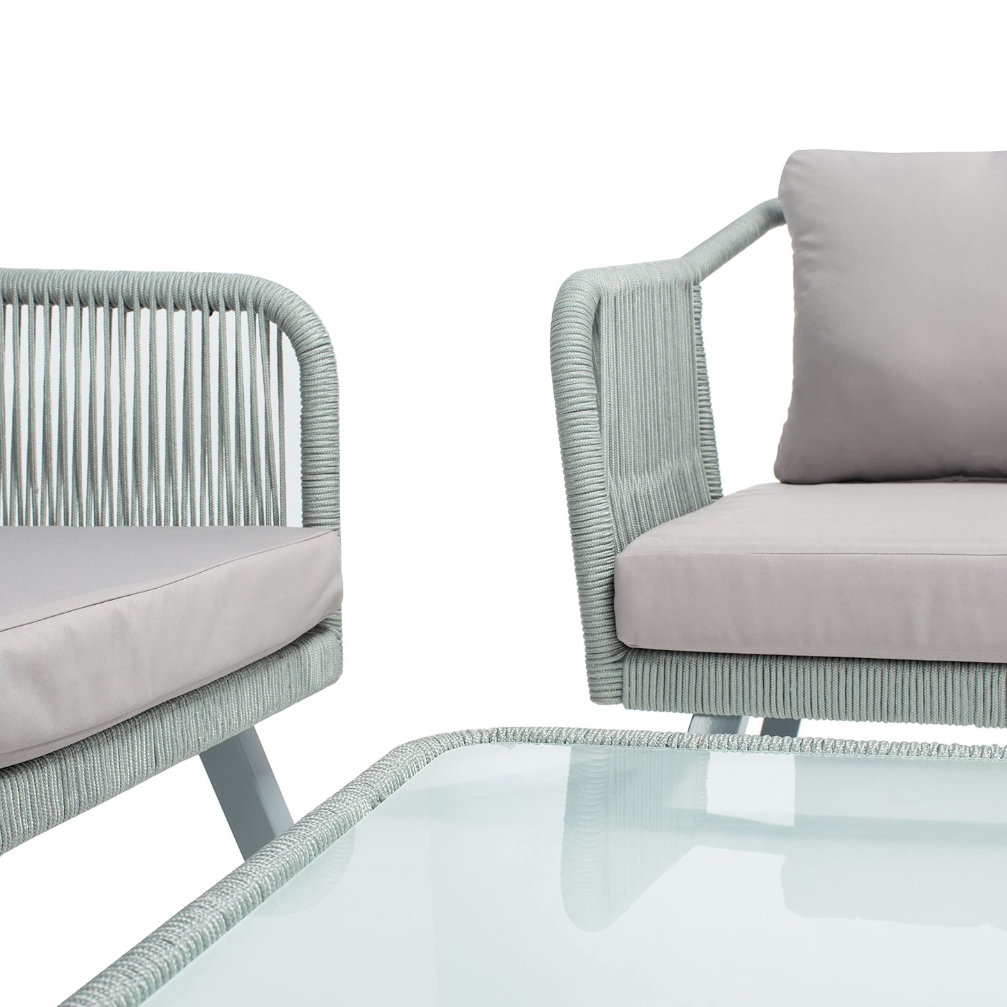 Safavieh Outdoor Collection Torsla Wicker Cushion 4-Piece Rope Patio Backyard Living Set PAT7520C, Grey/Grey