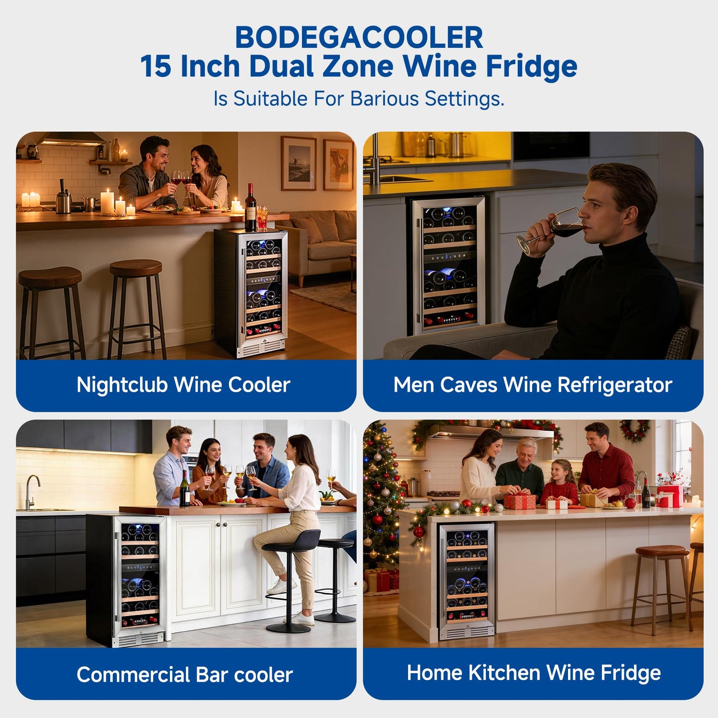 BODEGA 15 Inch Wine Fridge, 30 Bottle Dual Zone Wine Cooler, 41-72℉ Compressor Wine Refrigerator with Tempered Glass Door, Built-in or Freestanding Wine Cooler for Home Kitchen Bar (3.2 cu.ft).
