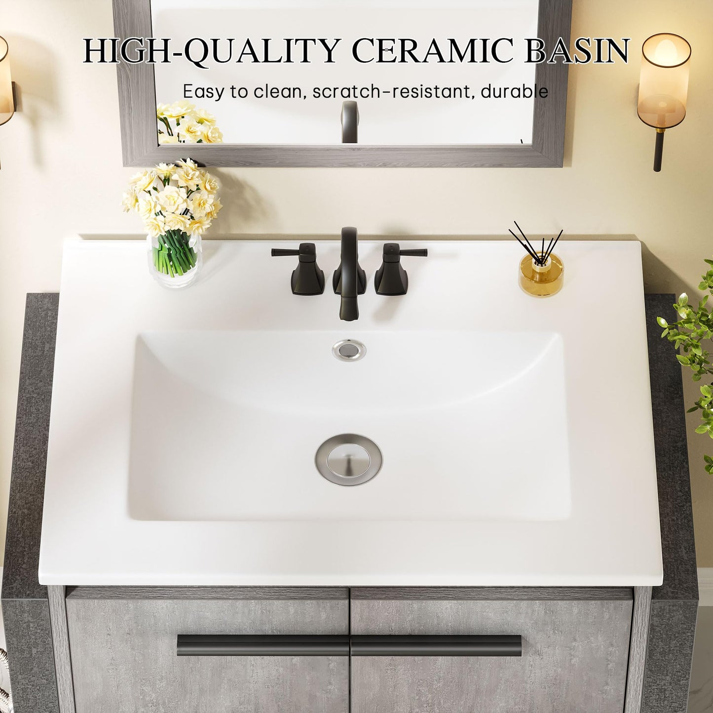 YITAHOME 24 Inch*2PC Floating Vanity Bathroom with Sink Combo, Grey Wall Mounted Modern Vanity, Bathroom Cabinet Vanity with Soft-Closing Double Extra Large Doors, Total 53 Inch