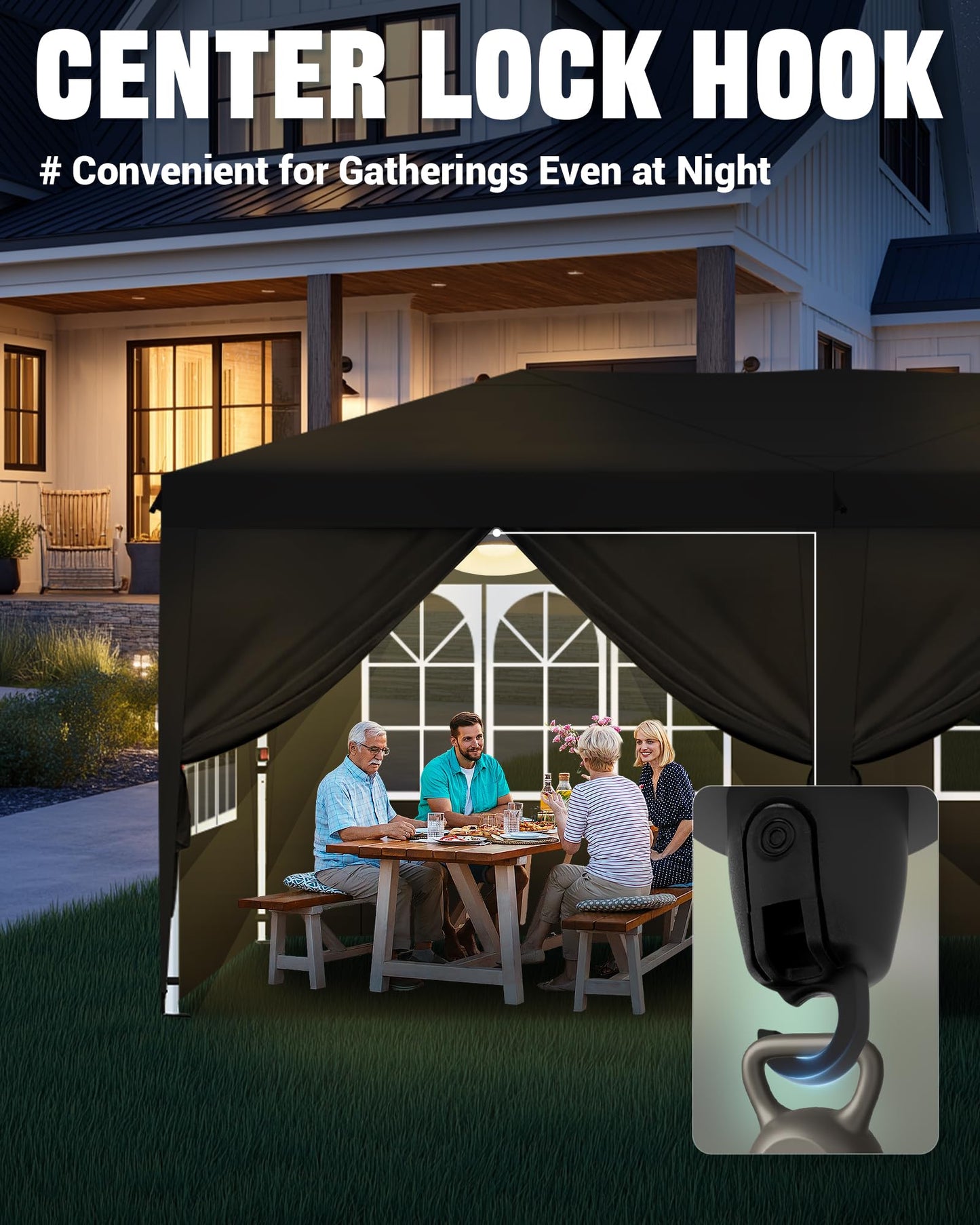 Acepic 10x20 Pop Up Canopy Tent with 6 Removable Sidewalls, Easy Set-up 2 Central Lock Outdoor Party Tent, Commercial Canopy, Stakes x8, Ropes x4, Sandbags x4, Hand Bag x1(Black, 10 * 20)