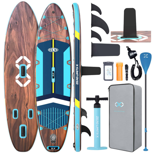 ZLX 11'6"x35" Ultra Wide Inflatable Stand Up Paddle Board | Stable Non-Slip Deck Pad, Unique Fin System, Premium SUP Accessories & Backpack - Upgraded Pump for Adults, All Skill Levels