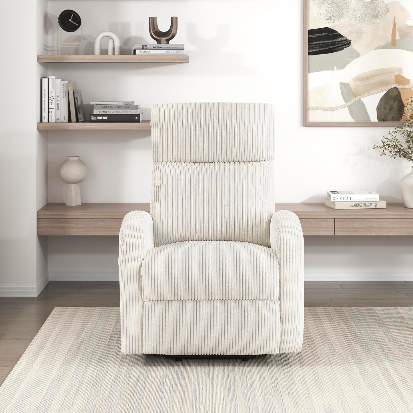 Lexicon Power Lift Recliner Chair for Elderly with Remote Control, Gentle Lift Motion, Side Pocket Armrest, Corduroy Upholstered Electric Recliner for Living Room/Bedroom, Easy Assembly, Beige