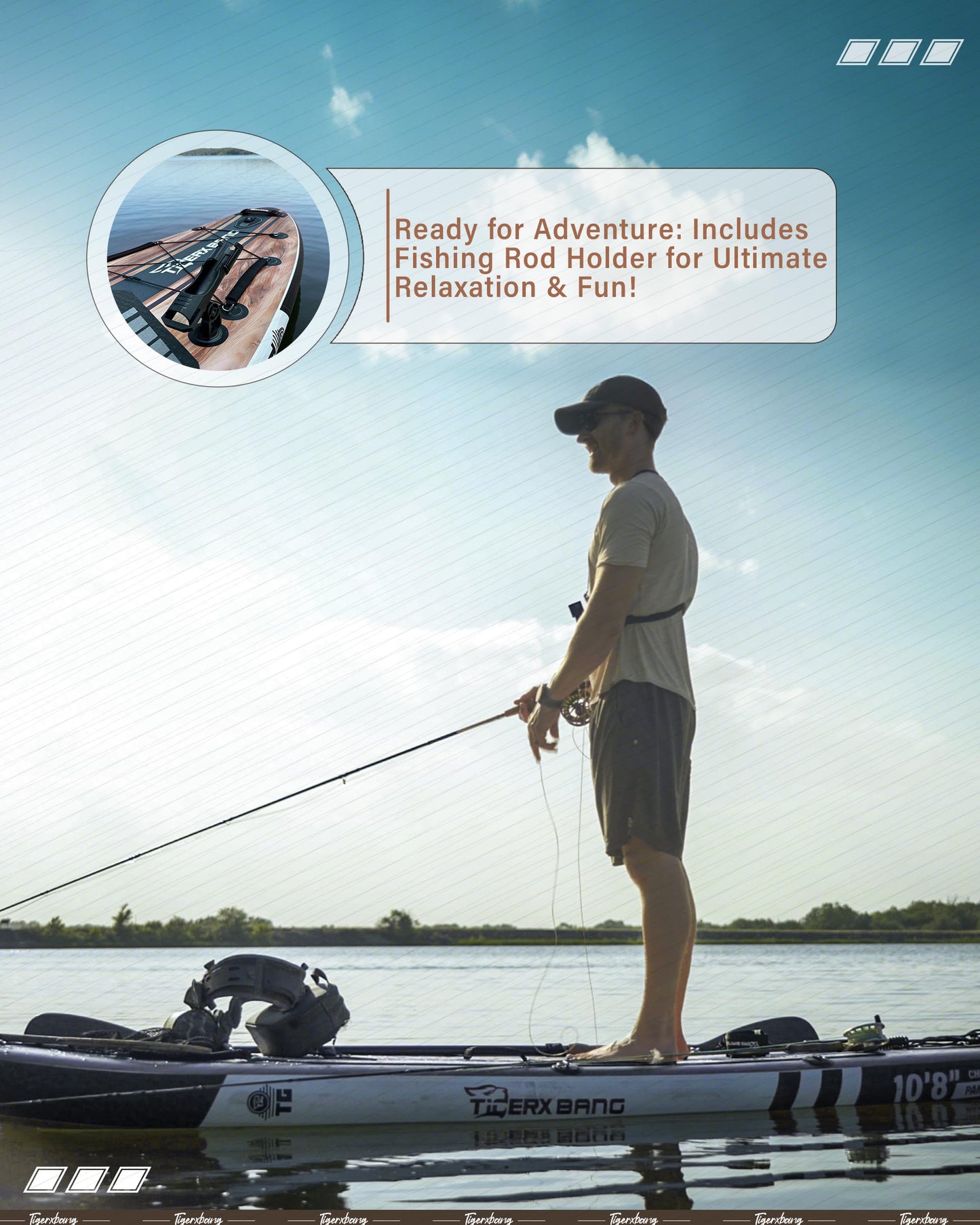TIGERXBANG Inflatable Paddle Board 10'8", Extra Wide, Upgraded Seat, Accessory Mount & Fishing Rod Holder, Premium Accessories for Leisure Paddling & Fishing