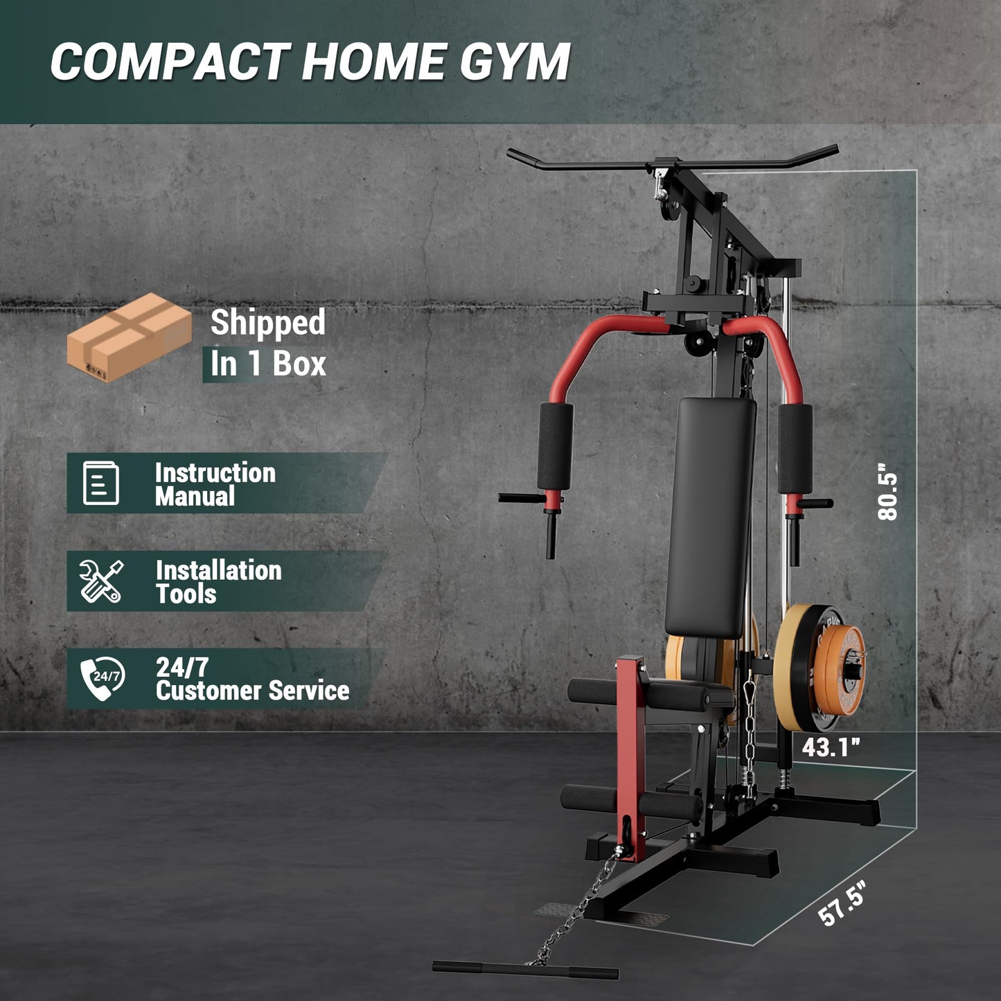 Multifunctional Home Gym Equipment - 300LB Capacity All-in-one Workout Station with Cable Pulley System, LAT Pulldown, Chest Press & Leg Extension for Full Body Strength Training