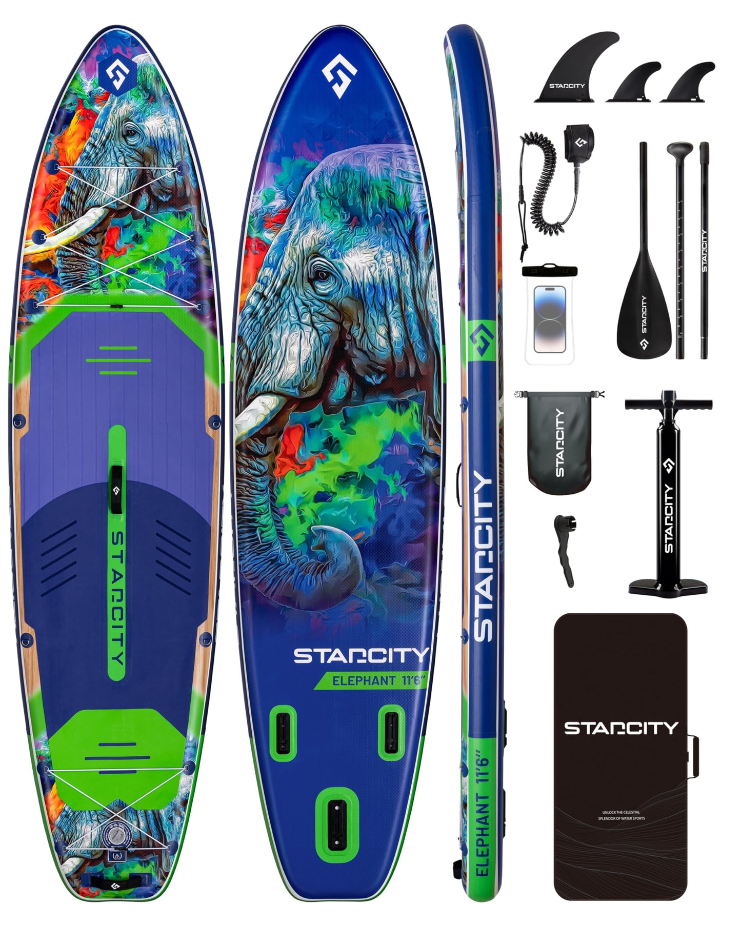 Starcity Inflatable Stand Up Paddleboard Extra Wide Responsive Tracking High Load Design 450 Pound Capacity 11'6"35" 6" for Lake Ocean Touring W/Complete Accessories Family Friendly Beginners