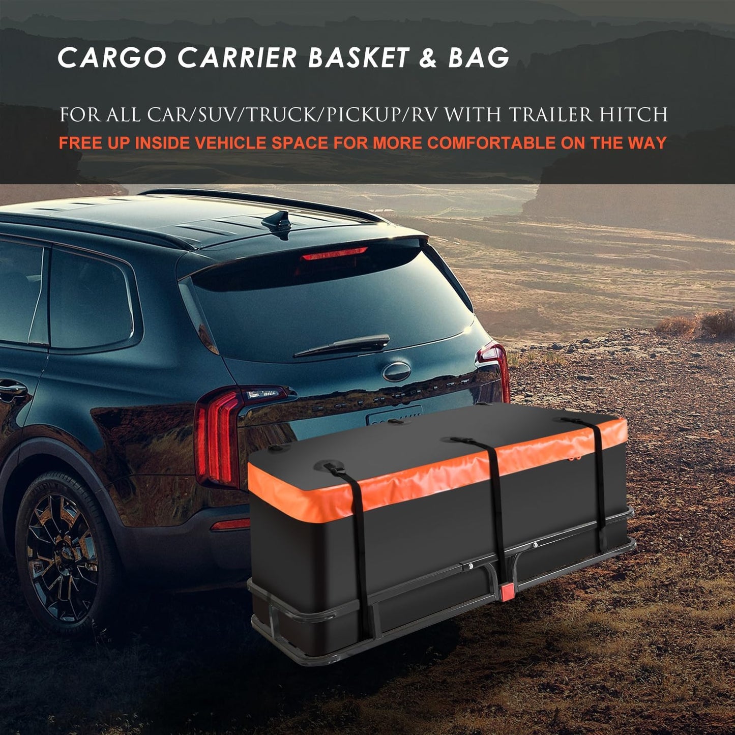 Hitch Cargo Carrier Rack 53"*19"*5" + Waterproof Bag 9 Cu.Ft. (51"*17"*18")