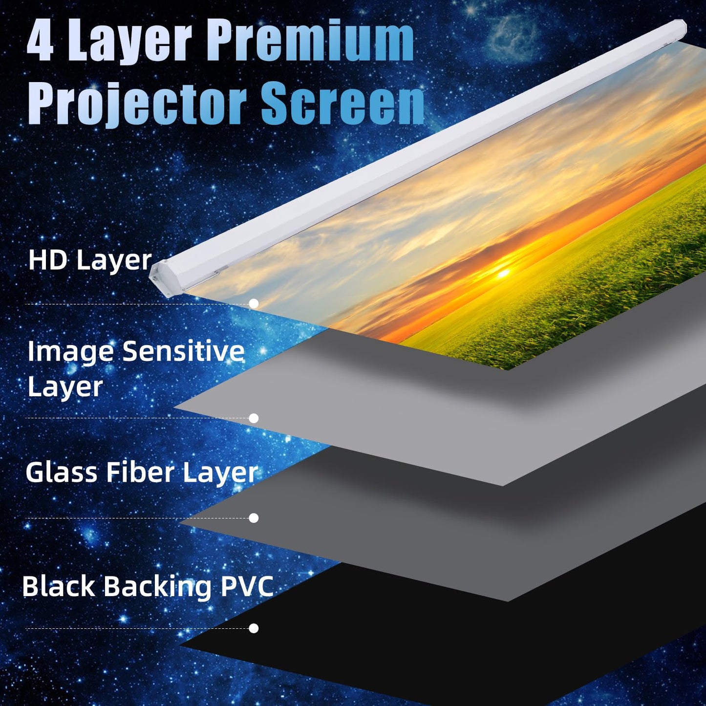 Motorized Projector Screen Pull Down 100 Inch 16:9 HD Automatic Projector Screen with Remote, Electric Retractable Projection Screen Portable, Roll Up Movie Screens for Projectors Outdoor Indoor White