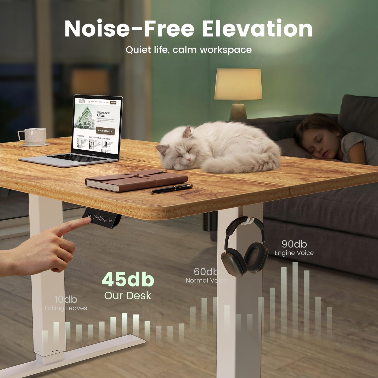 CubiCubi Standing Desk, 63 x 28 Inches Electric Height Adjustable Computer Desk, Sit Stand up Home Office Desk with Memory Presets, Natural