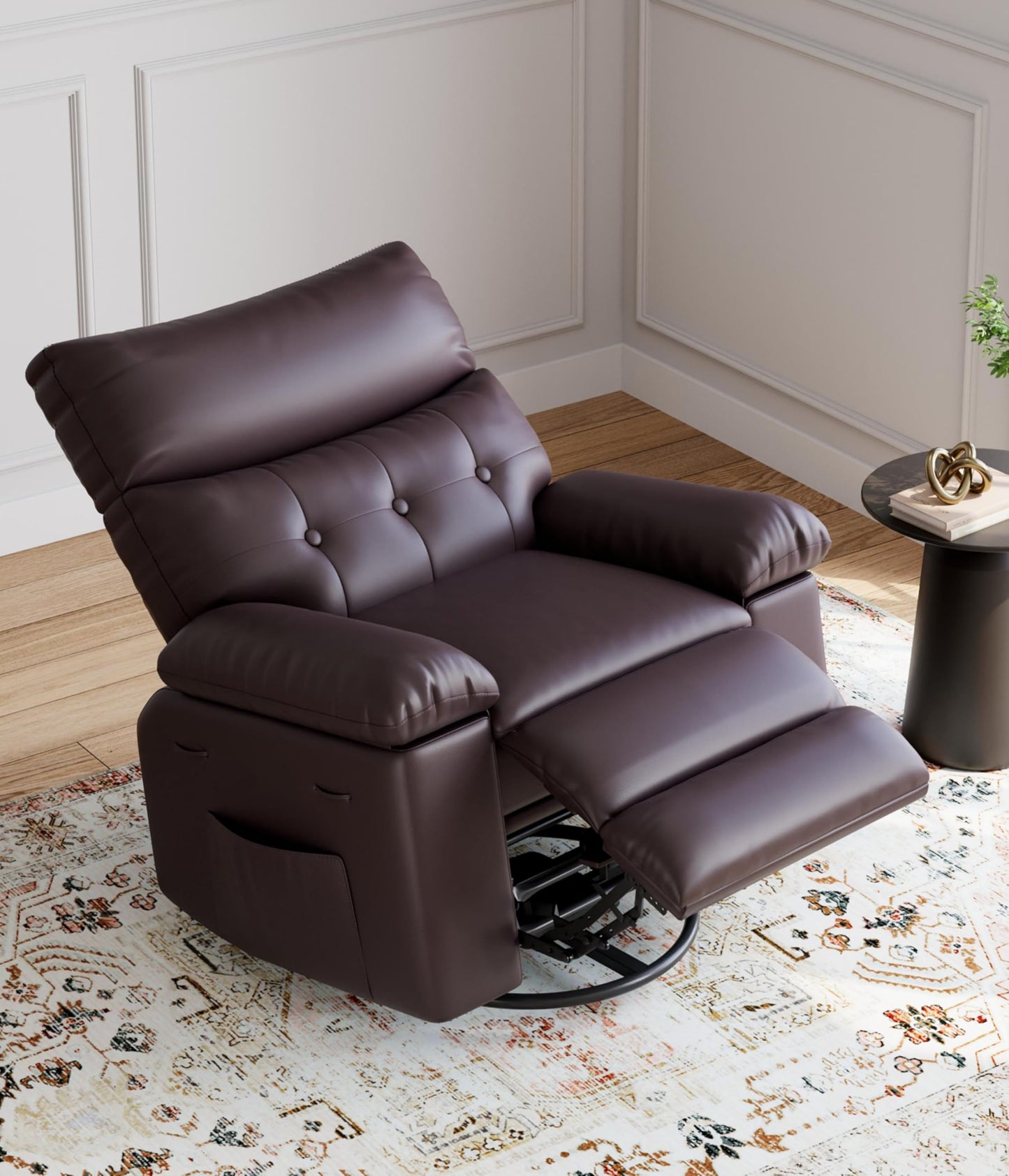 Garvee Oversized Swivel Rocker Recliner Chair - Heat and Massage, Leather Manual Recliner for Adults, Lazy Chair with Comfort Arms and Back Single Sofa for Living Room