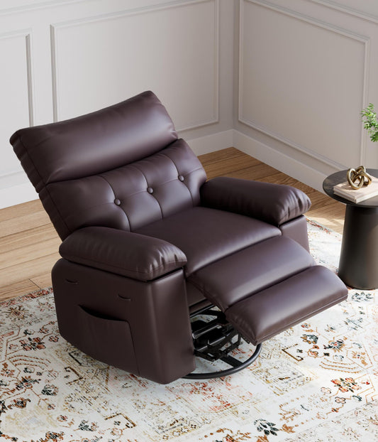 Garvee Oversized Swivel Rocker Recliner Chair - Heat and Massage, Leather Manual Recliner for Adults, Lazy Chair with Comfort Arms and Back Single Sofa for Living Room