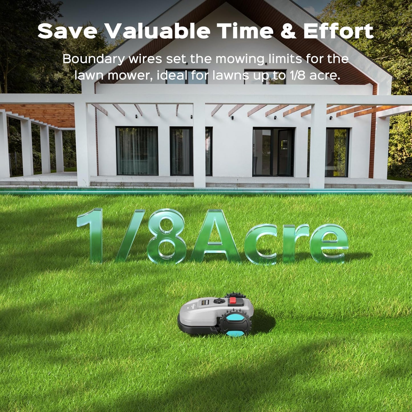 2026 New Robot Lawn Mower with App Control – Features Adjustable Cutting Height, Auto-Charging, Obstacle Detection and Brushless Motor for Lawns Up to 1/8 Acre, Dark Gray