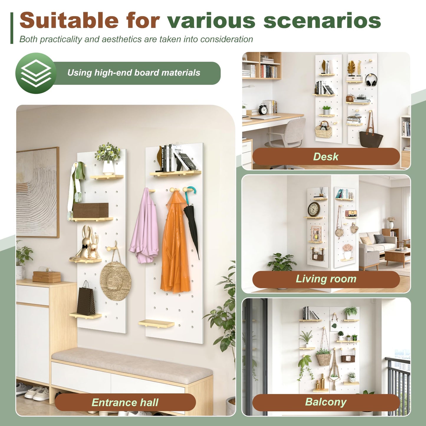 Wood Peg Board Wall Organizer Thick Wooden Pegboard Kit (120X160cm)