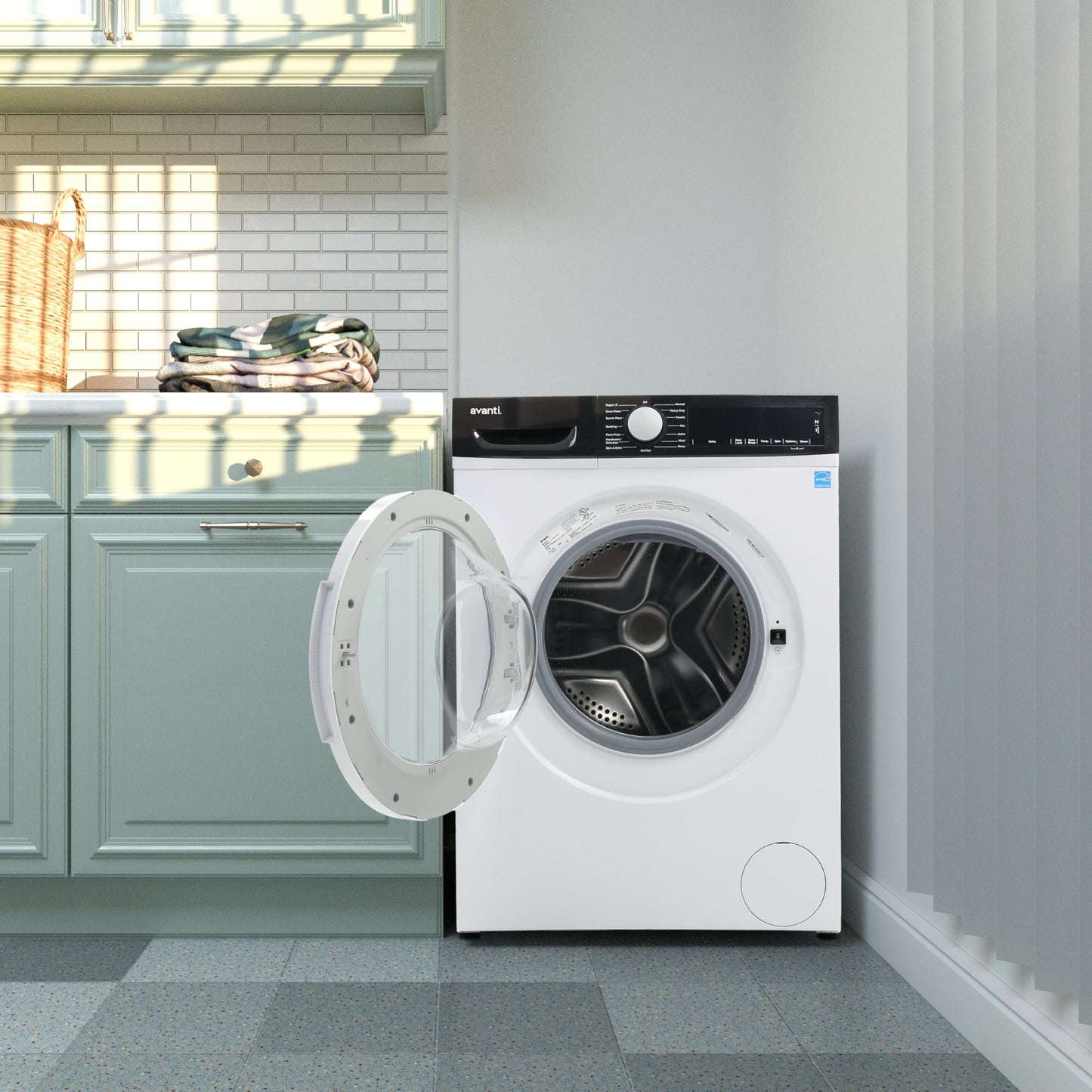 Avanti 2.2 Cu. Ft. Front Load Washing Machine Compact Freestanding or Stackable Washer with 15 Wash Cycles, LED Display, Steam Wash, and Stainless Steel Tub, 2.2 cu.ft., White