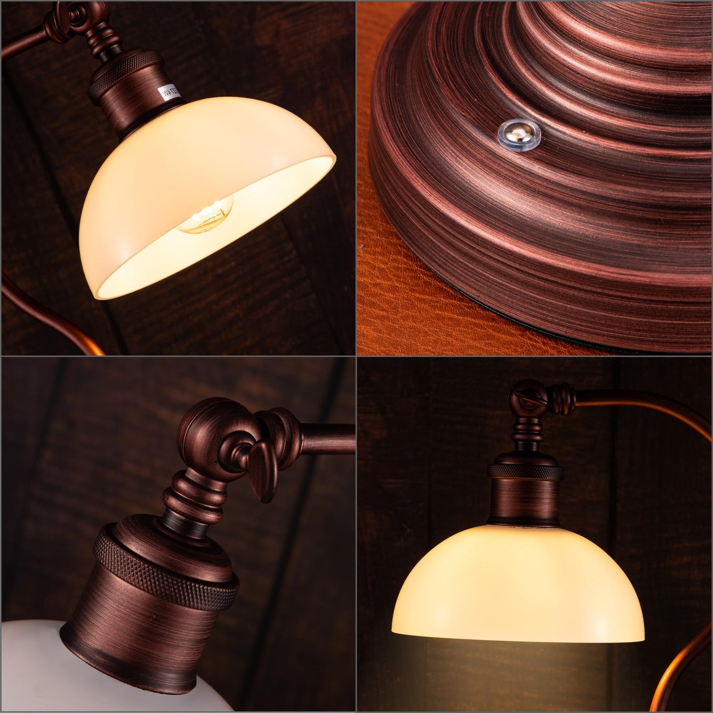 Anxingtools Cordless LED Table Lamp, Rechargeable, 3-Level Dimming, USB-C Charging, 180? Swivel Head, Oil Rubbed Bronze-White Glass