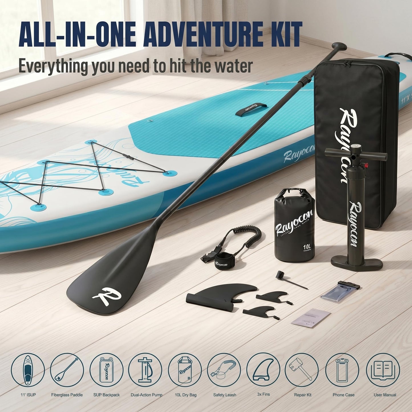 Inflatable Stand Up Paddle Board 11'×34" Extra Wide SUP, Ultra-Stable for Adults & Dog, 450lbs, Dual Chamber Pump, Fiberglass Paddle, Military Grade Dual Layer, Jellyfish Flow Design