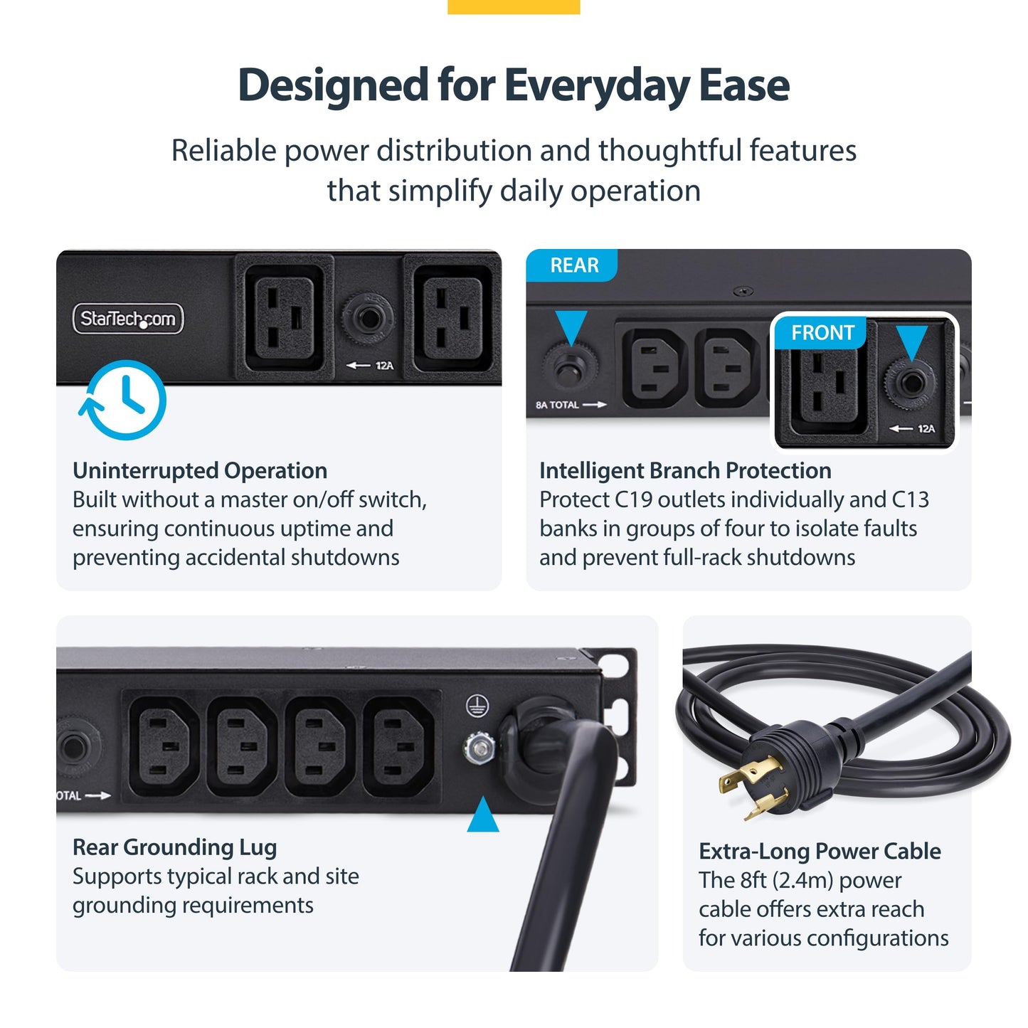 StarTech 20-Outlet Rackmount PDU, 1U Server Power Strip, 16x C13 + 4X C19, 8X Front and 12x Rear Outlets, NEMA L6-30P Wall Connection, 30A/240V, UL-Listed, TAA