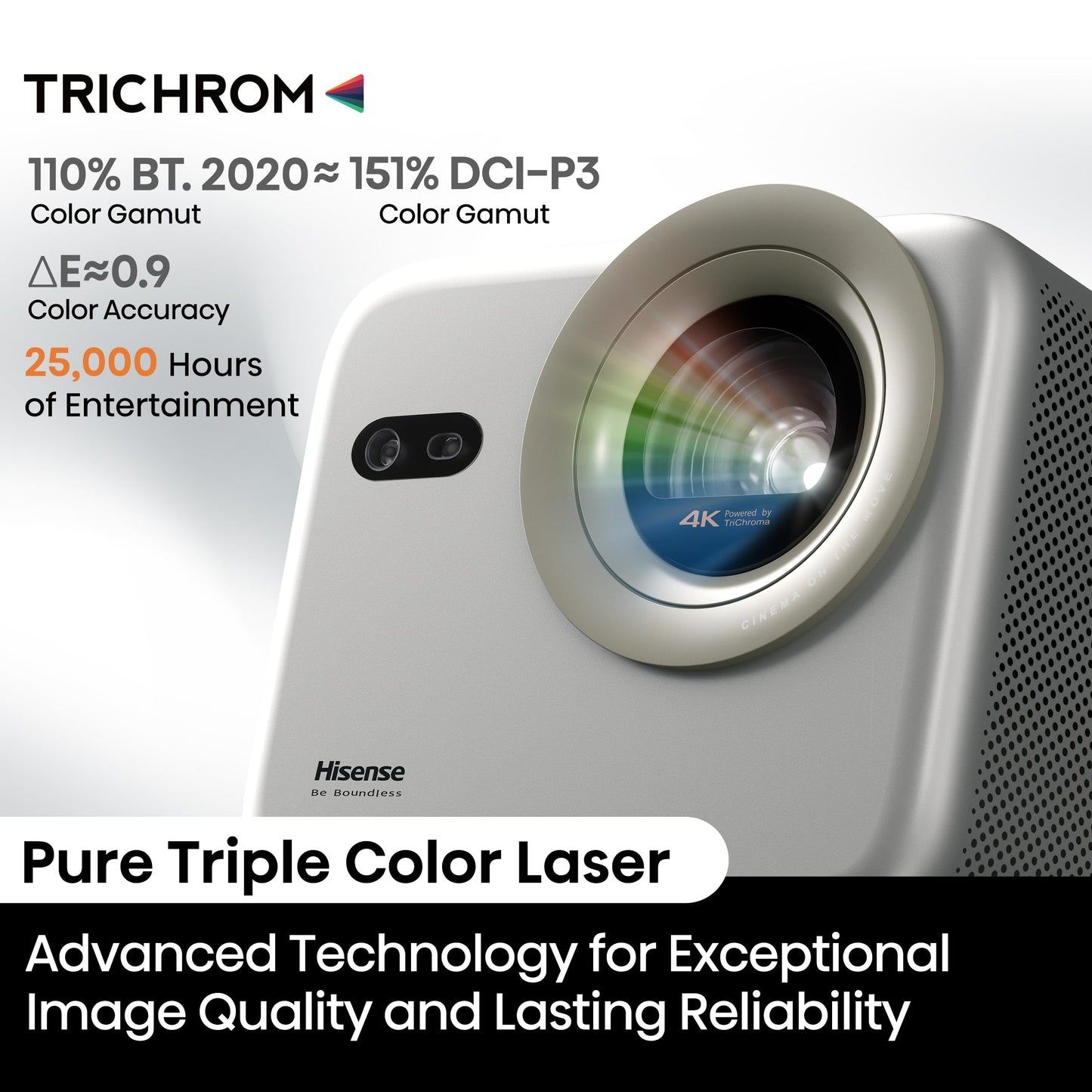 Hisense M2 Pro, Triple Laser Smart Portable Lifestyle Projector, 4K UHD, 65” – 200”, 1,300 Lumens, Dolby Vision,Optical Zoom, Intelligent Screen Adjustments, Vidaa OS, Netflix Included