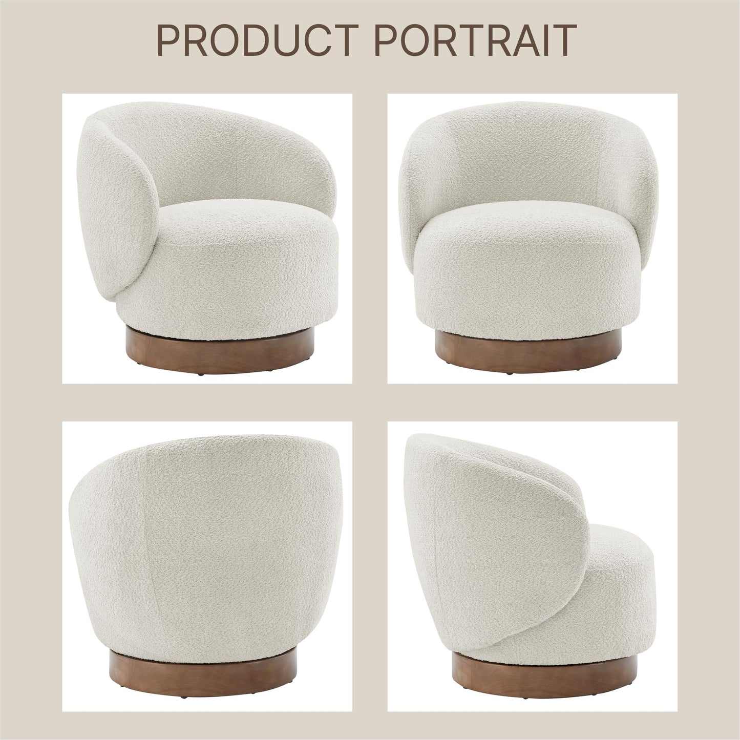 KISLOT Swivel Accent Chair Round Barrel Armchair Upholstered Performance Fabric for Living Room Bedroom Waitingroom,2 Box,Cream