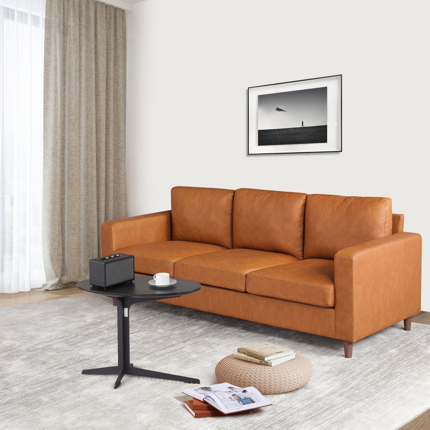 IDEALHOUSE Leather Couch 85 inch, Modern Deep Seat Sofa 3 Seater with Padded Backrest & Comfy Cushions, Faux Leather Couch for Living Room, Bedroom, Office