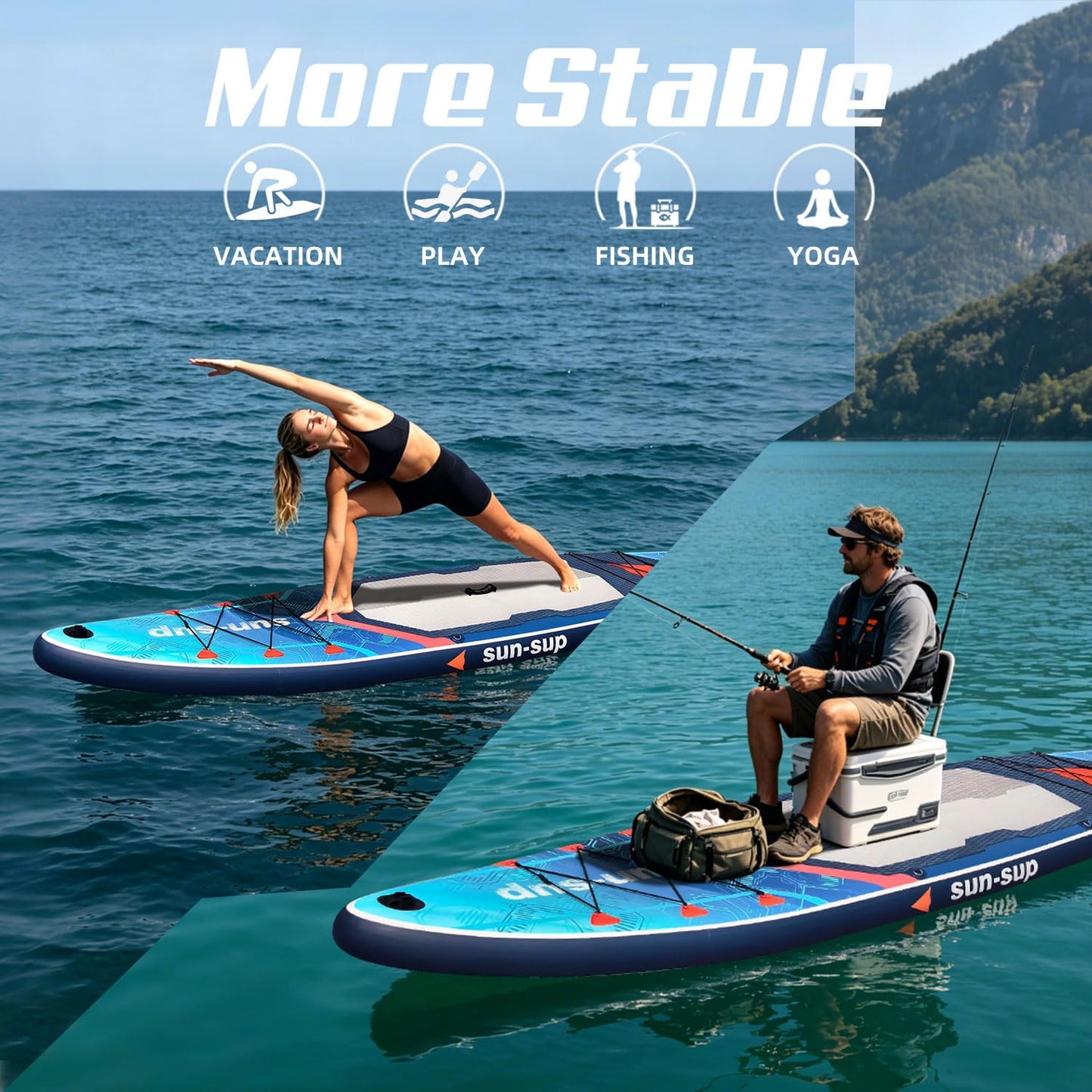 SUN-SUP 11ft Inflatable Stand Up Paddle Board, All-Around Inflatable SUP with Non-Slip Deck for Fishing, Surfing, Yoga and Multi Water Sports