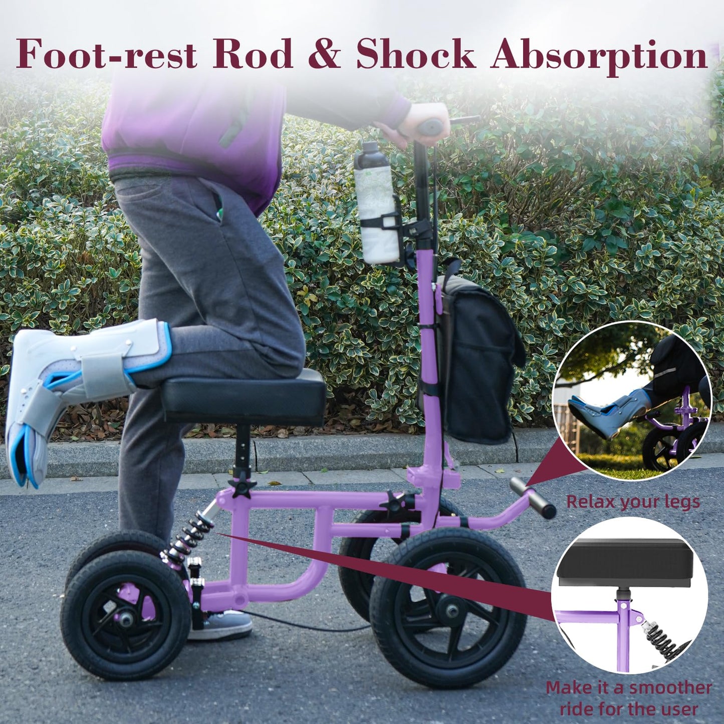 Fvzzin All Terrain Knee Scooter for Adults, Foldable Rolling Knee Scooter with DIY Stickers & Shock Absorber, Steerable Knee Walker for Broken Foot, Ankle Injuries & Surgery, Better Crutch Alternative