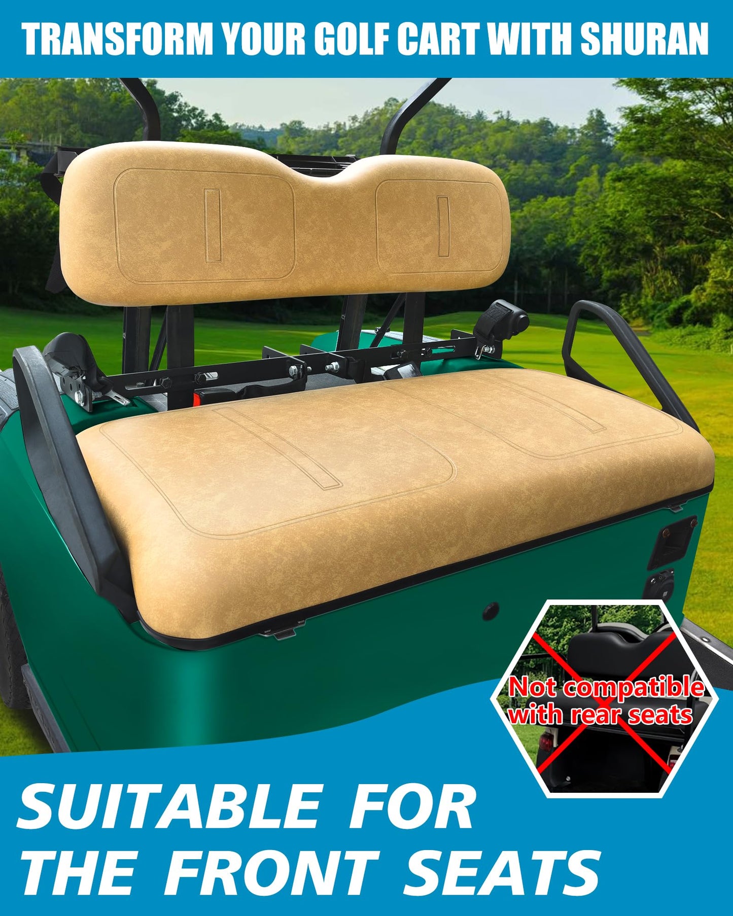 Shu-Ran Golf Cart Front Seat Replacement for EZGO TXT/Medalist 1994-2013,Golf Cart Front Seat Bottom and Back Rest Cushion Assembly Kit,Tan