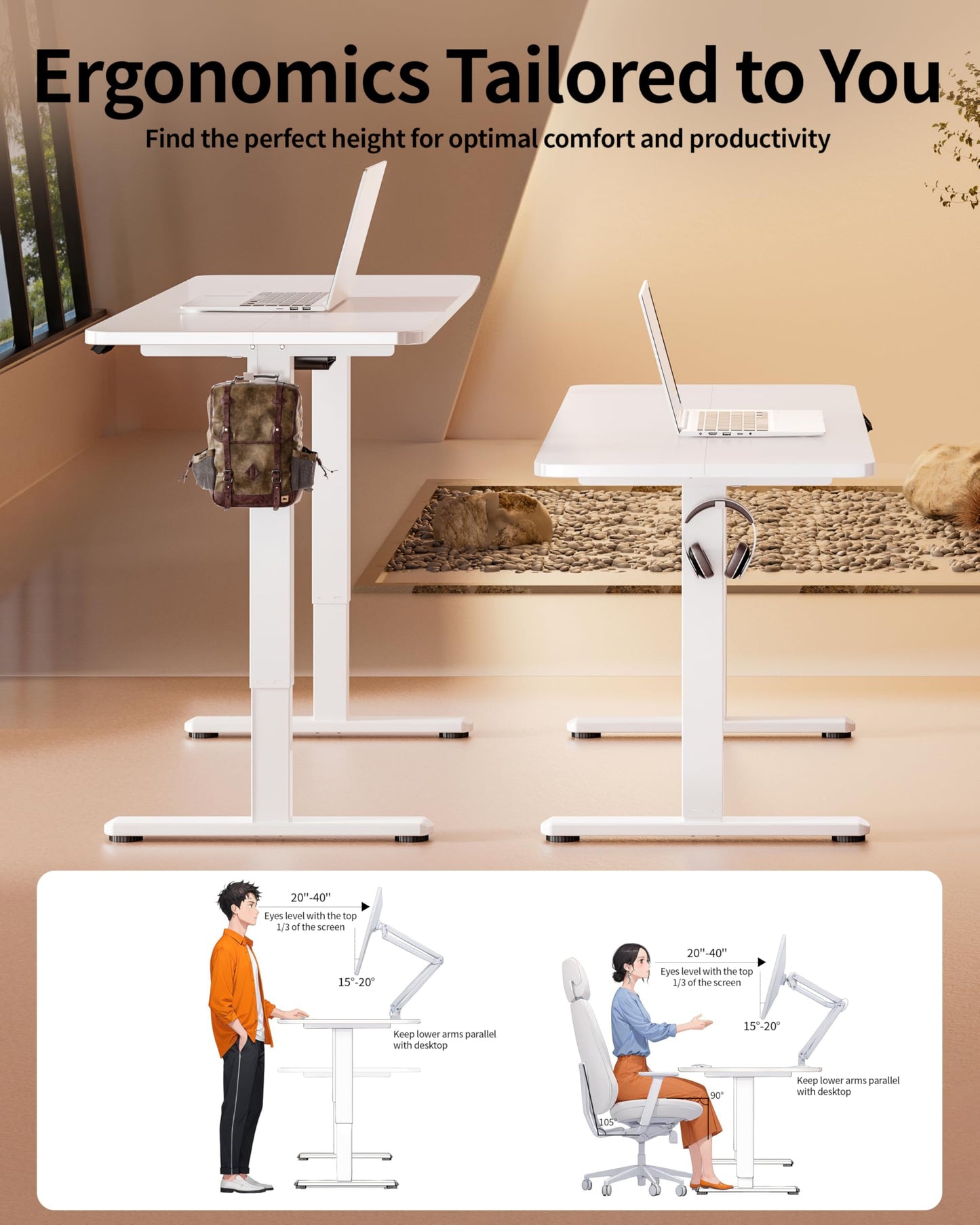 BIZUM Electric Standing Desk 60 x 24 Inch Computer Desk-Gaming Desk White Home Office Desks Height Adjustable Memory Stand Up Computer Workstation