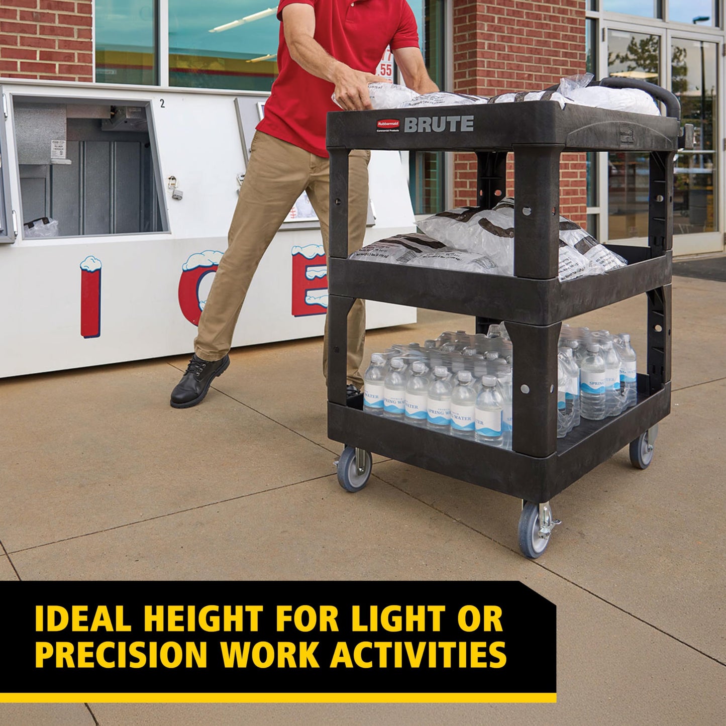 Rubbermaid Commercial Brute 3-Shelf Heavy-Duty Utility/Service Cart, Medium, High Storage, Lipped Shelves, Ergonomic Handle, 600 lb. Capacity, Ideal for Warehouse/Garage/Cleaning/Maintenance/Office