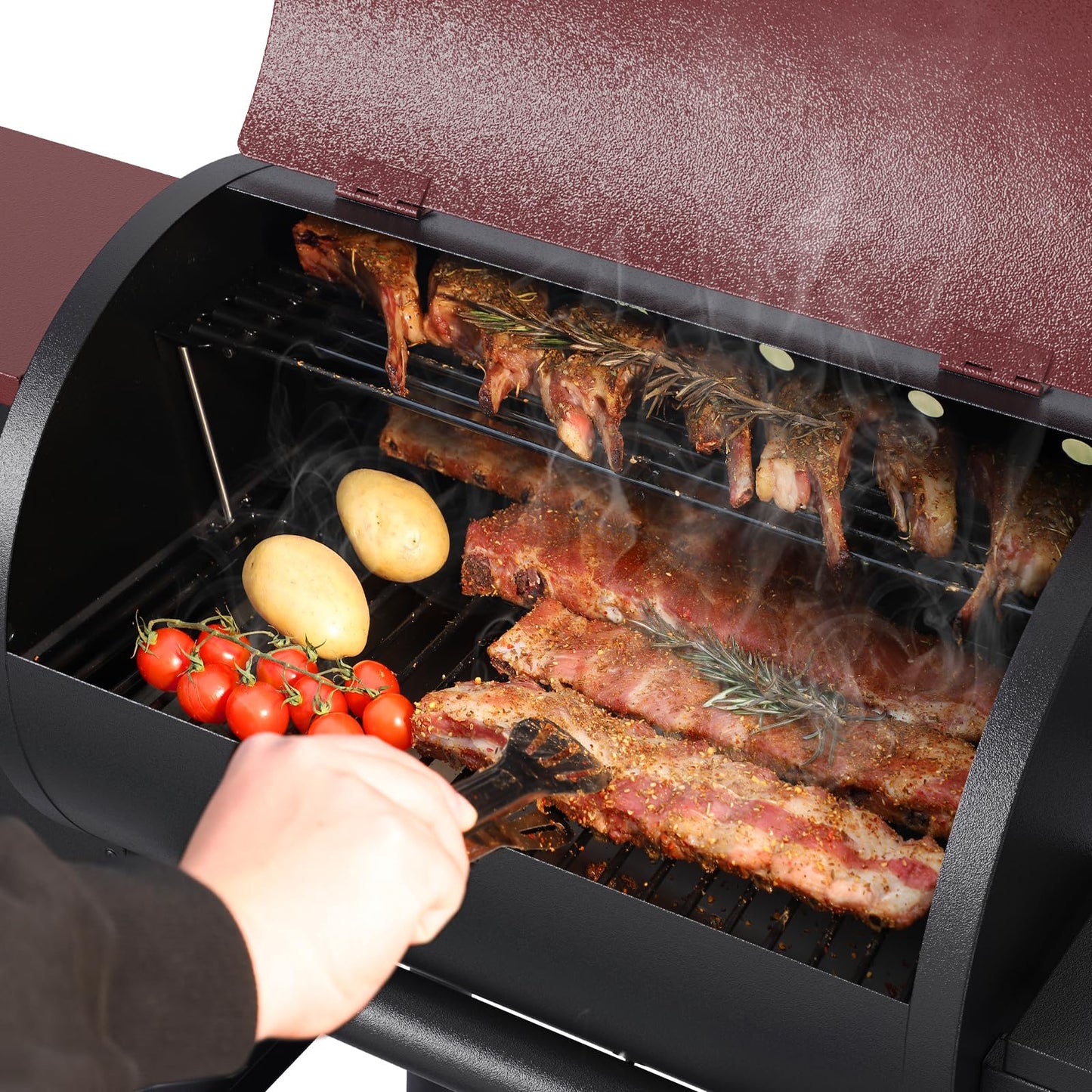 Jocoevol Wood Pellet Grill Smoker for Outdoor Cooking, 456 SQ. IN Cook Area Electric Pellet Grill with Auto Feed & PID Temperature Control 180-425°F, 6-in-1 BBQ Grill & Rain Cover for Backyard