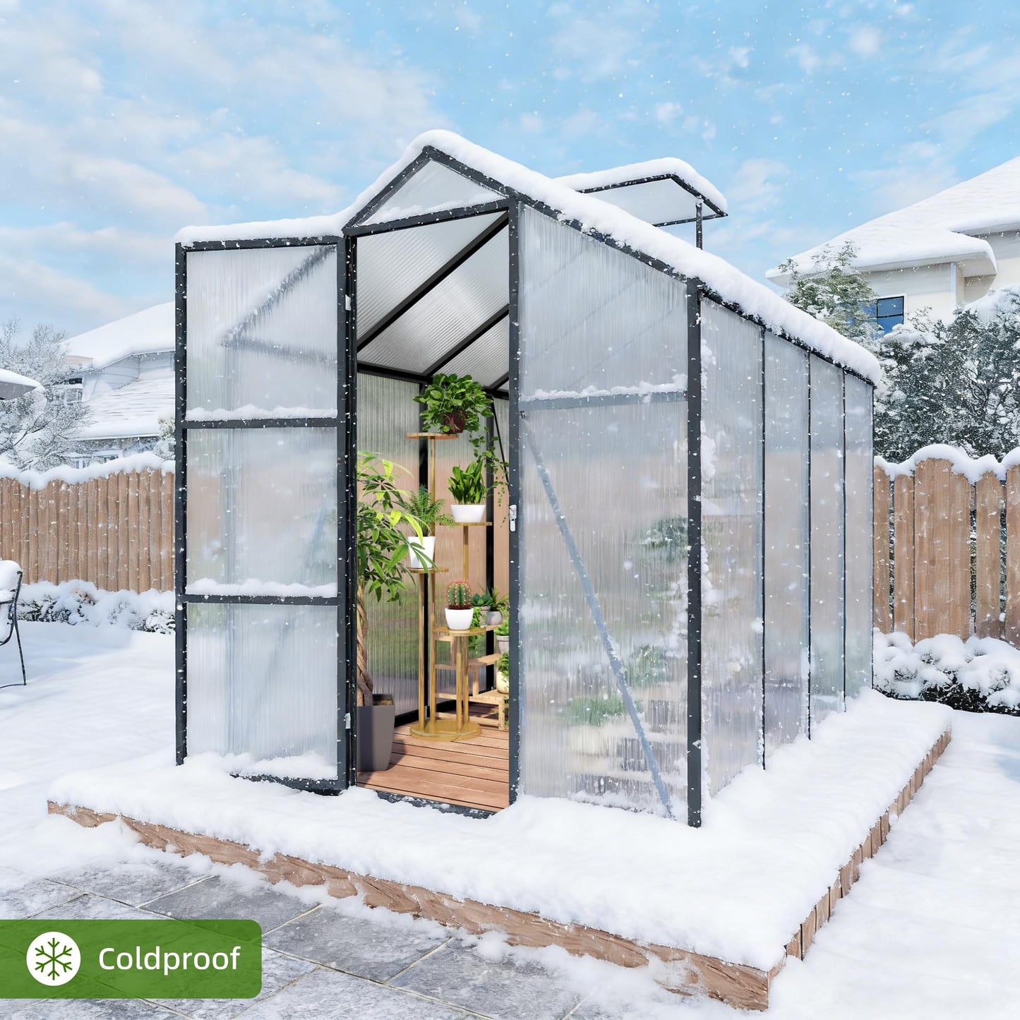 6x14FT Walk-in Polycarbonate Greenhouse Kit, Aluminum Frame Garden Greenhouse with Vent Windows & Rain Gutter, UV Resistant Plant Nursery House for Backyard Patio Plant Growing Shelter