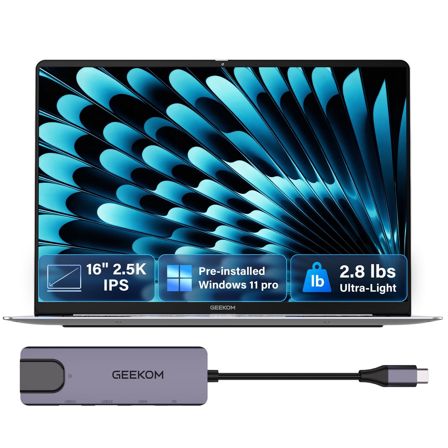 GEEKOM GeekBook X16 Pro 2.8 lbs Laptop, 16" IPS 2.5K 16:10 Laptop Computer, Ultra 9 185H, 32GB LPDDR5x 7500MHz RAM 2TB SSD, Up to 17 Hour, USB4, Fingerprint, Dual Fan, Copilot, Windows 11 Pro