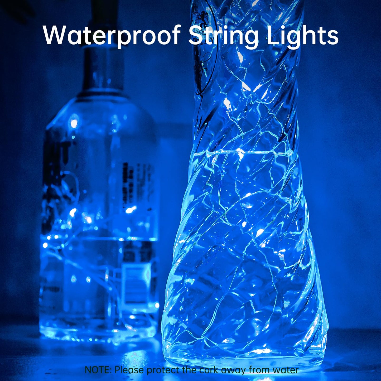 Aluan Wine Bottle Lights, 20 LED Copper Fairy Lights, Waterproof, Blue, Model BL00, 10 Pack for Indoor Decoration