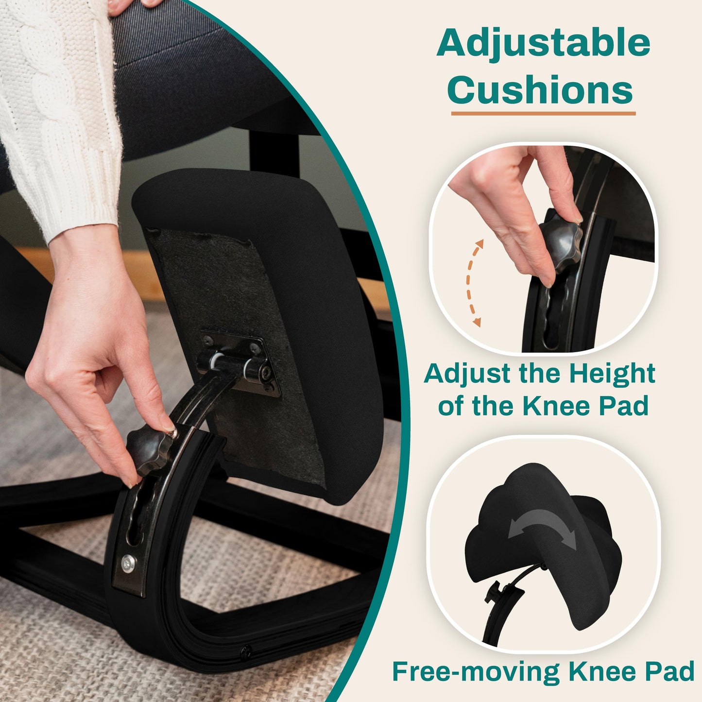NYPOT Ergonomic Kneeling Chair with Adjustable Seats - Knee Chair for Posture Correction & Kneel Rocking Stool for Desk - Back Pain Relief and Support for Home and Office - Modern Total Black