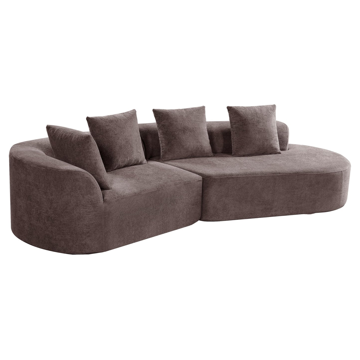 Merax 2-Piece 116" L-Shaped Modular Sectional Sofa Set, 4 Seat Fully Assembled Curved Upholstery Couch with High-Density Compressed Sponge, Chaise Lounge & 4 Pillows for Living Room, Brown