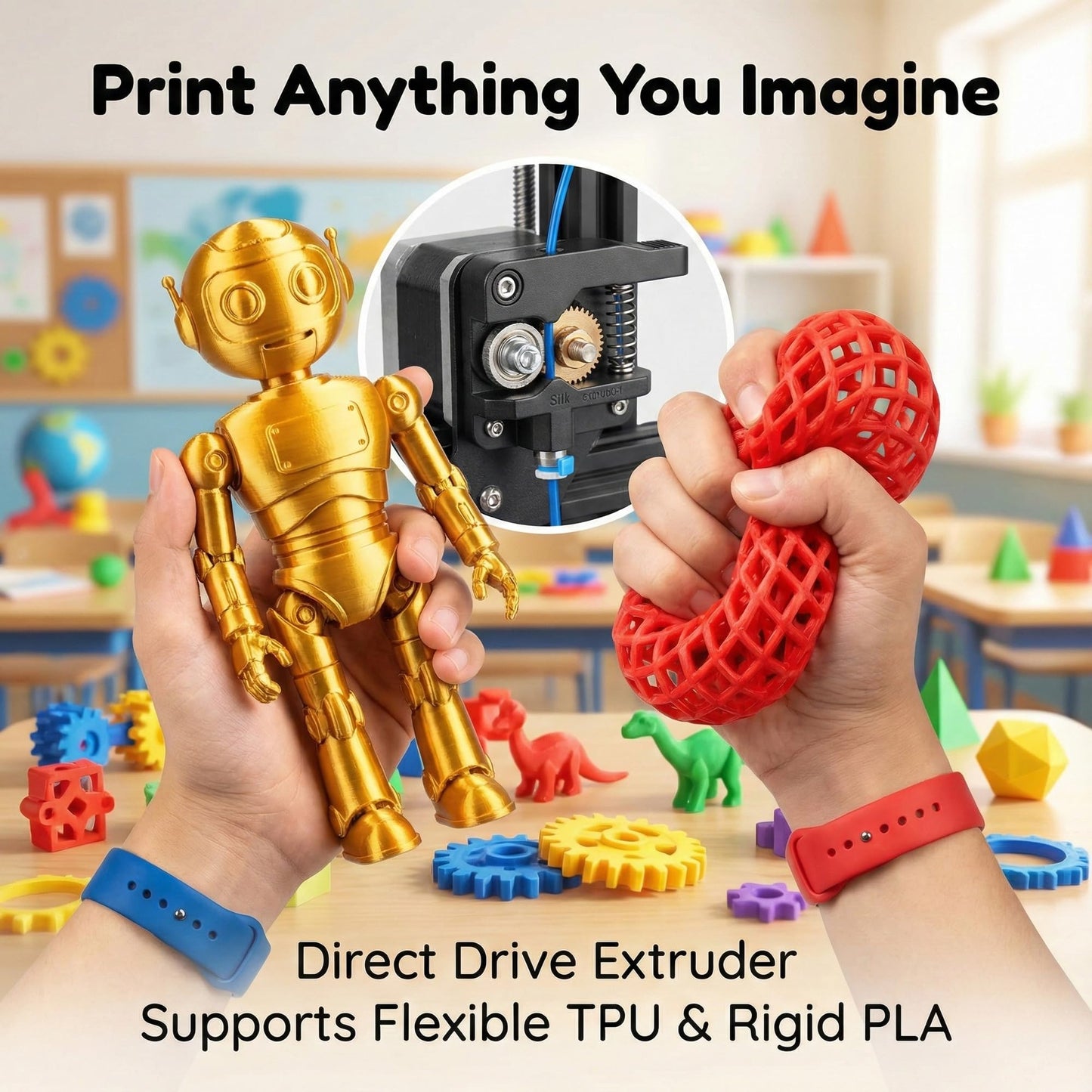 M1 Mini 3D Printer for Kids & Beginners, Perfect STEM Gift Smart Auto Leveling, Precise & High Speed Printing, Direct Drive Extruder, Compatible with PLA/TPU Filament