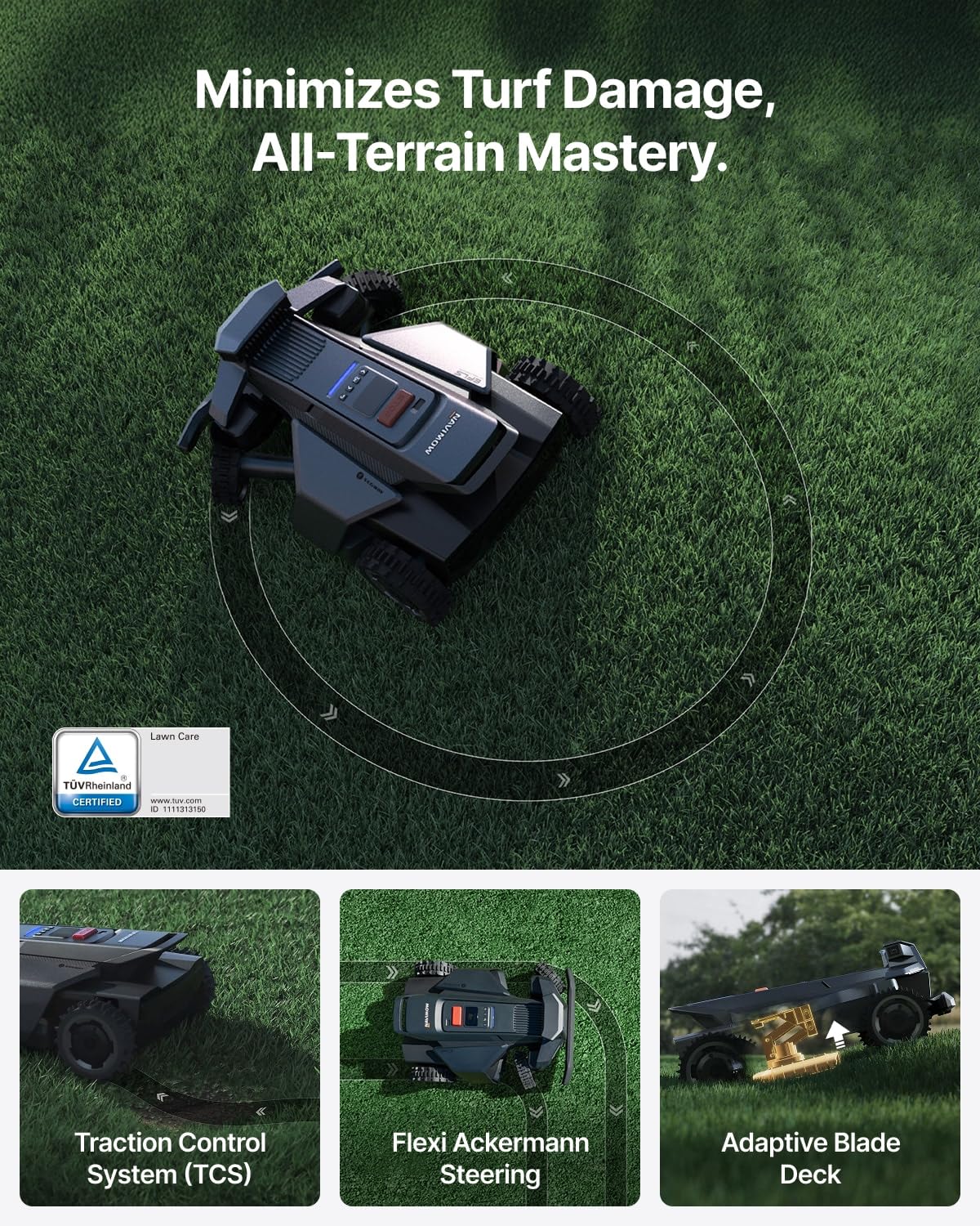 Segway Navimow X450 Robot Lawn Mower Wire Free, for up to 1.5 Acres, 4WD for 84% Slopes, Zero-Turn for Damage-Free Mowing, ORV-Tuned Lawnmower, MowMentum with 2 × 180W Motors, 0.75–4 in Cutting Height