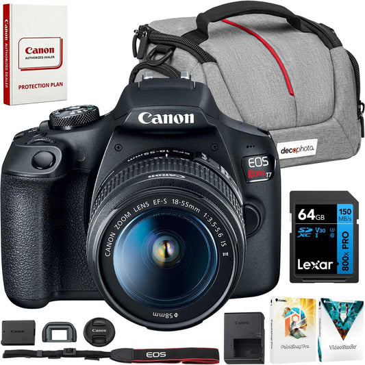 Canon EOS Rebel T7 DSLR Camera with 18-55mm Lens Bundle 24.1MP Beginner Digital Camera Kit with 64GB Memory Card, Camera Bag & Photo Editing Software